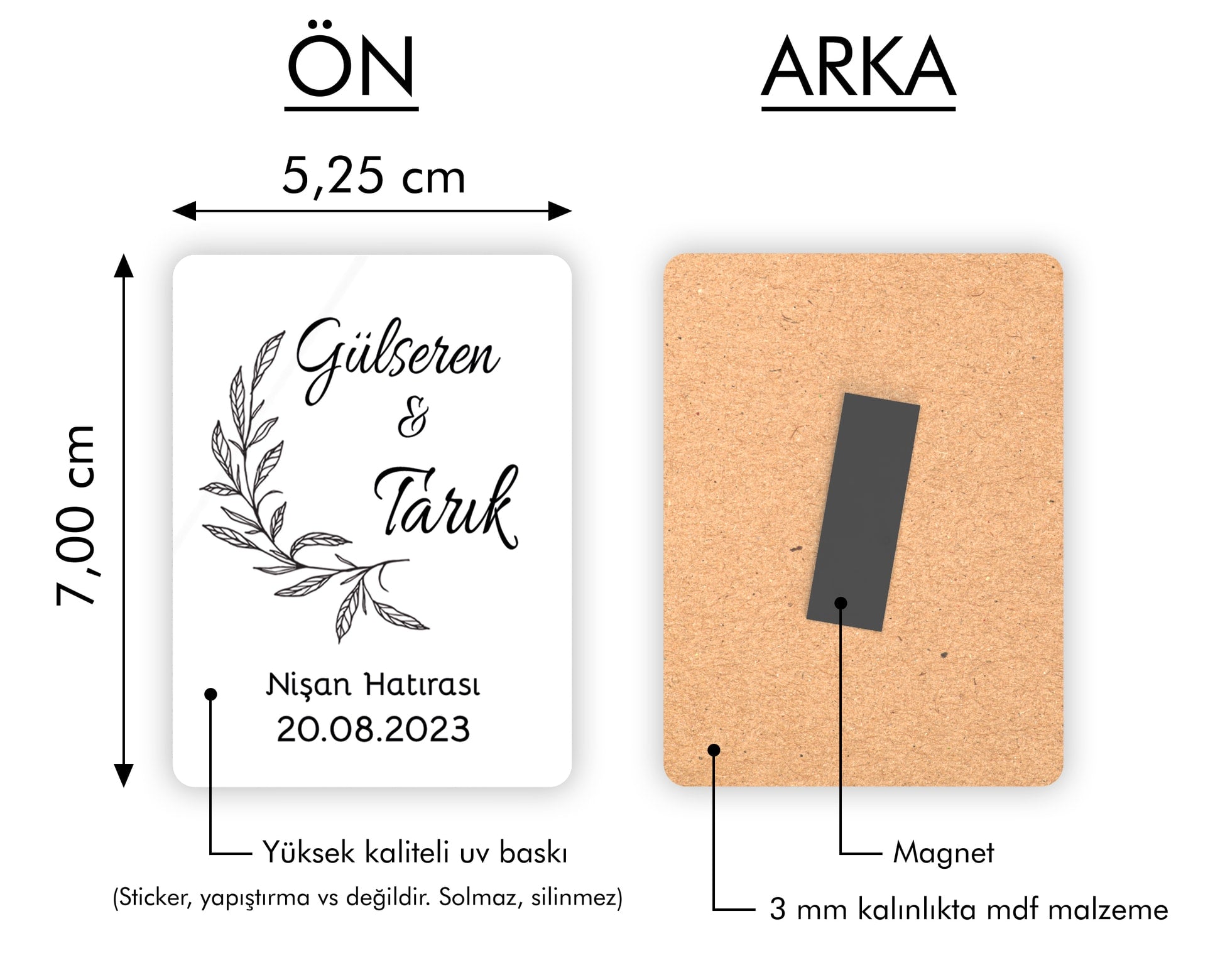 Siyah Dal Desenli Ahşap Magnet