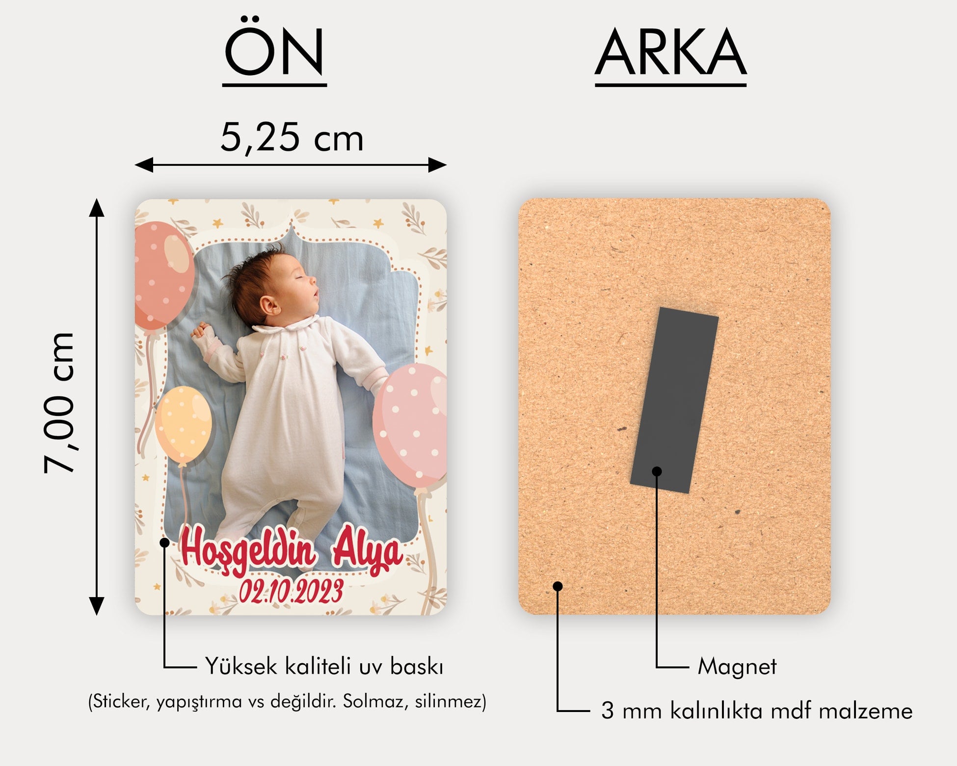 Pembe Balon Temalı Fotoğraflı Ahşap Magnet