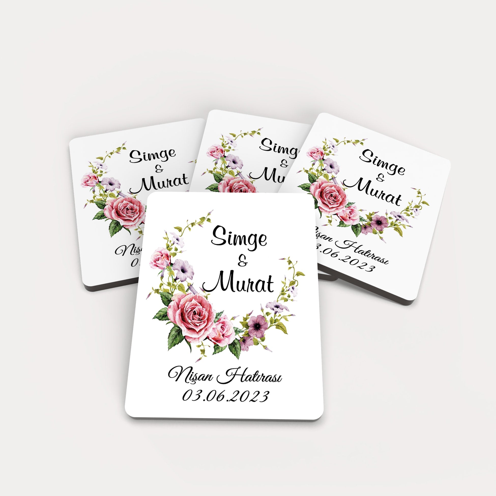 Gül Desenli Ahşap Magnet