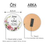 Gül Desenli Yuvarlak Ahşap Magnet