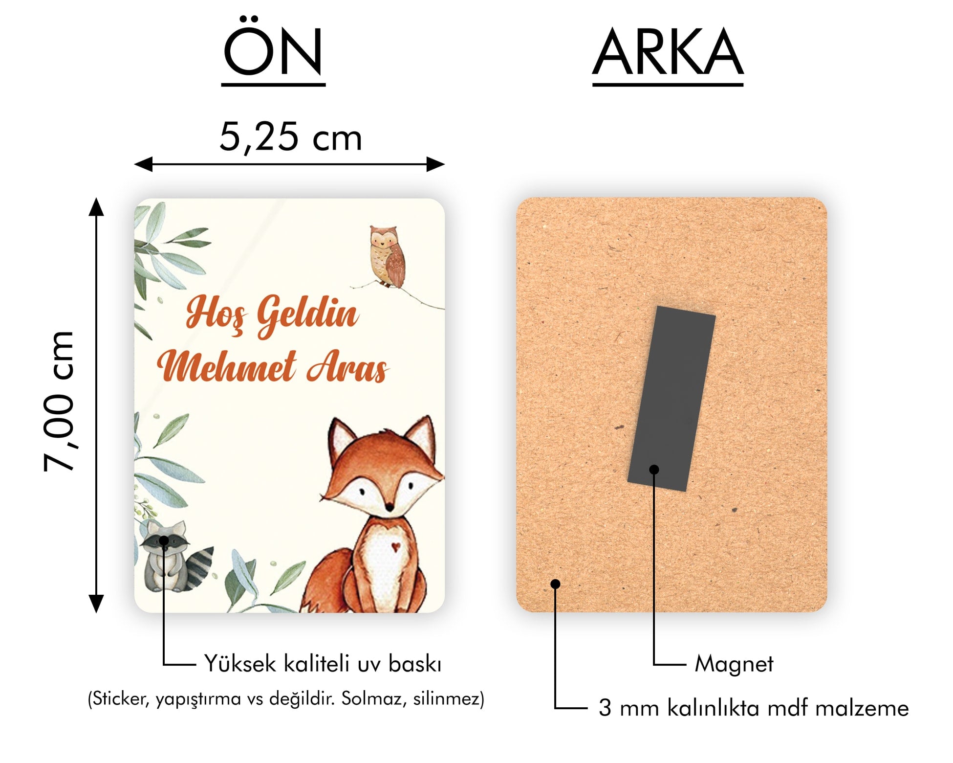 Tilki Ve Baykuş Temalı Ahşap Magnet