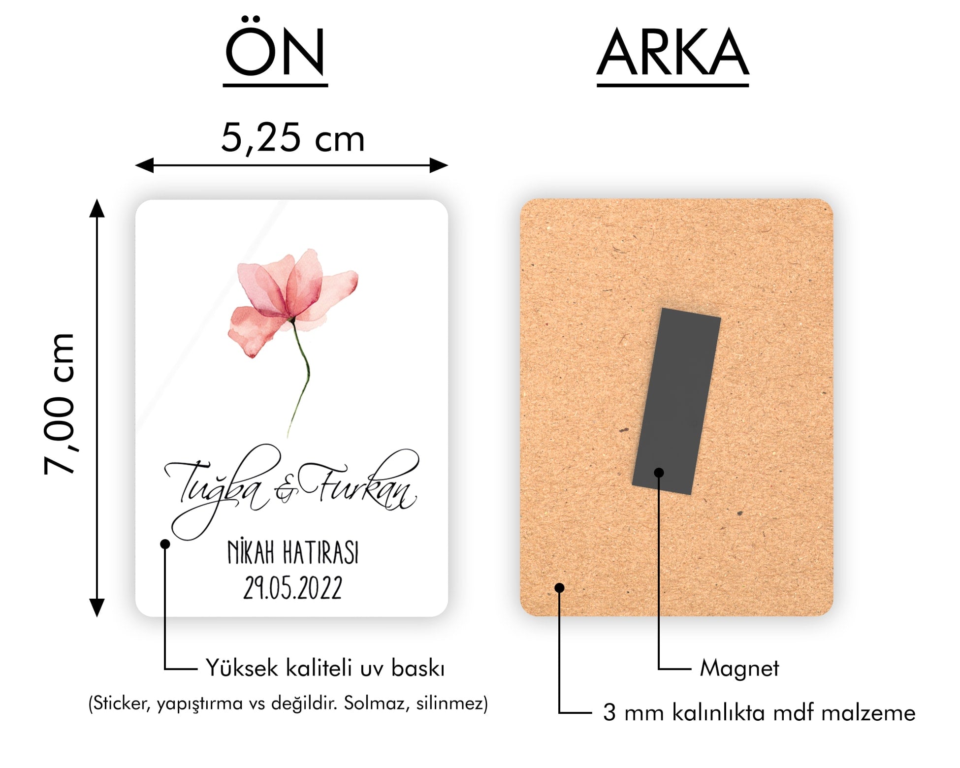 Pembe Lotus Desenli Ahşap Magnet