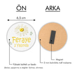 Papatya Desenli Yuvarlak Ahşap Magnet