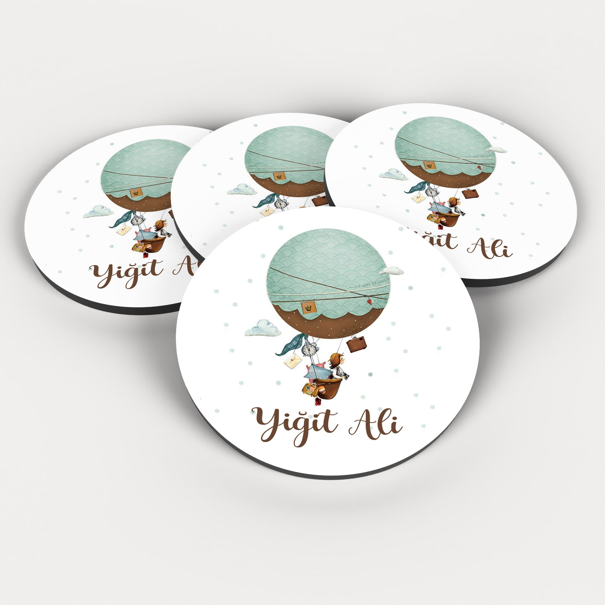 Uçan Balon Desenli Yuvarlak Ahşap Magnet