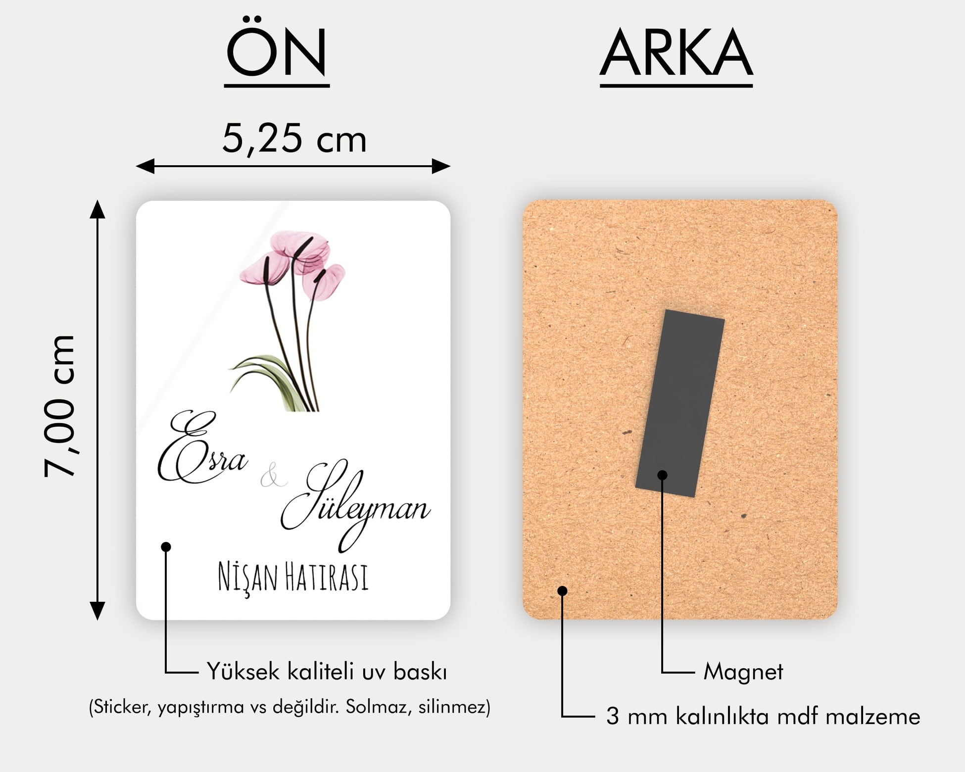 Pembe Çiçek Desenli Ahşap Magnet