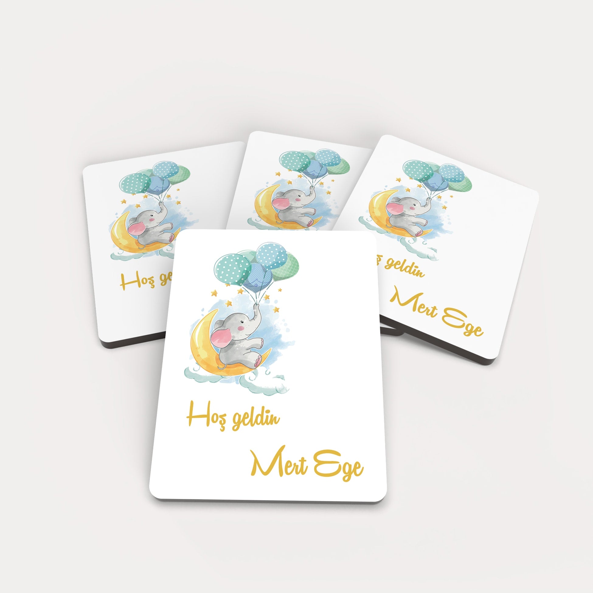 Balon Tutan Fil Desenli Ahşap Magnet