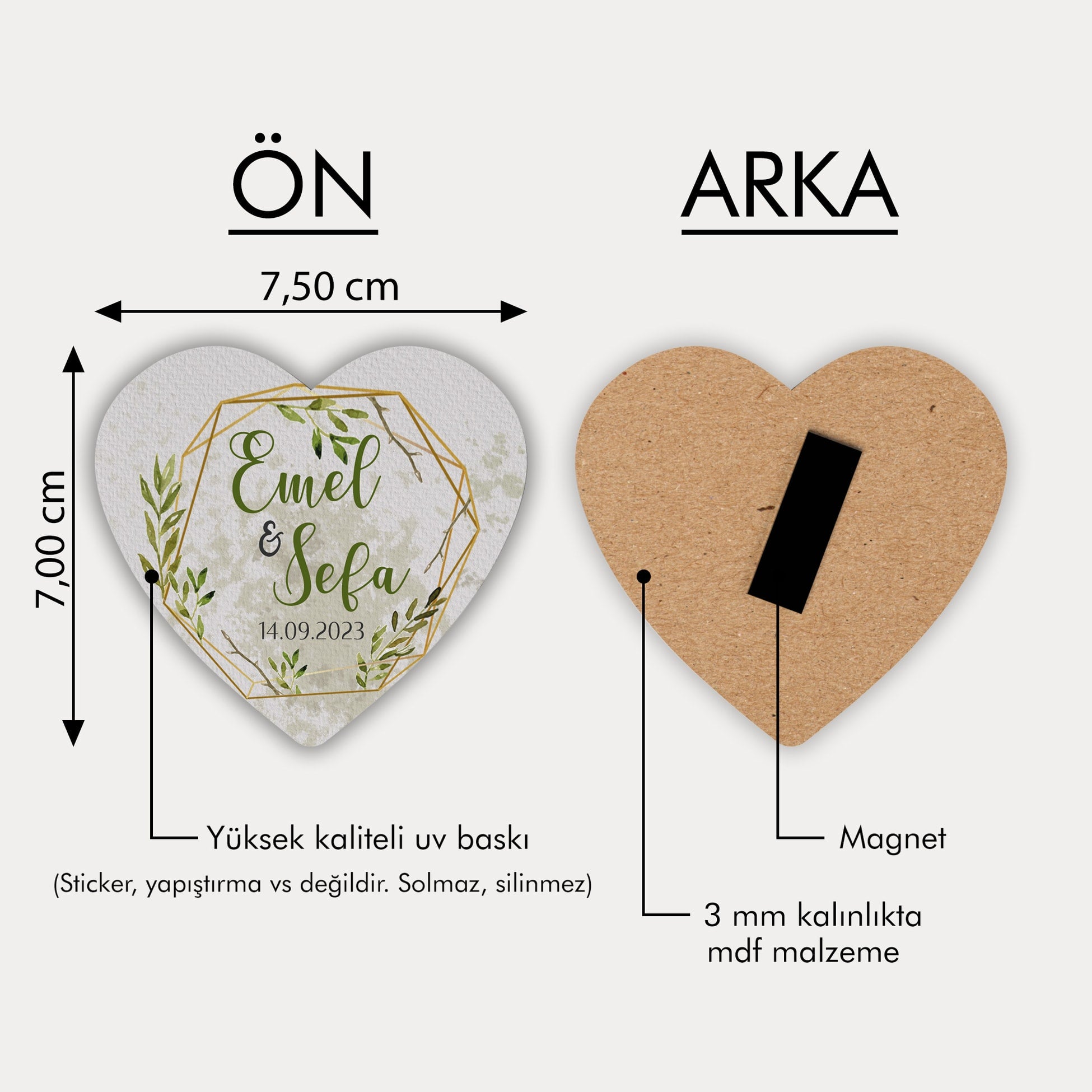 Yaprak Ve Çerçeve Desenli Ahşap Magnet