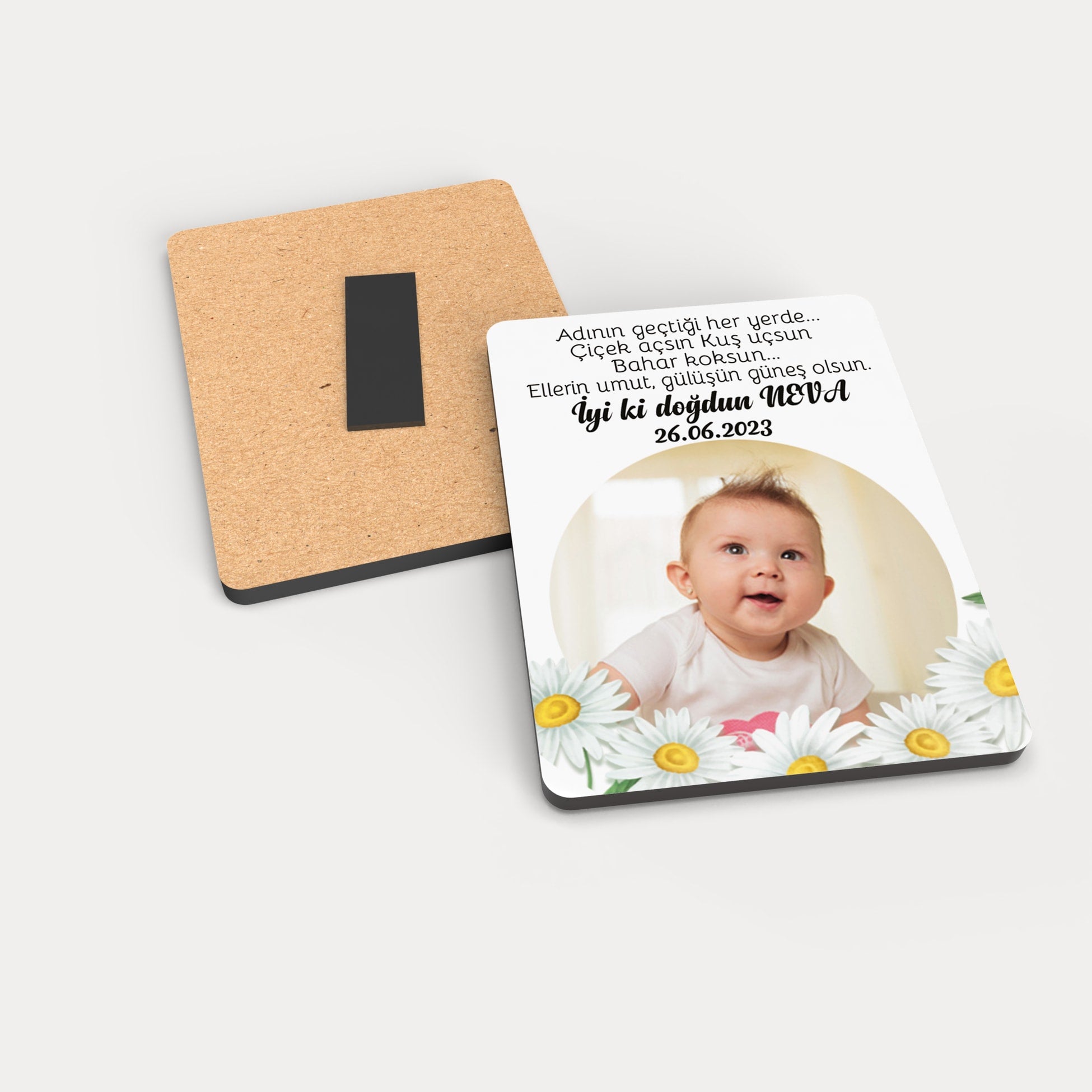 Papatya Desenli Ahşap Magnet