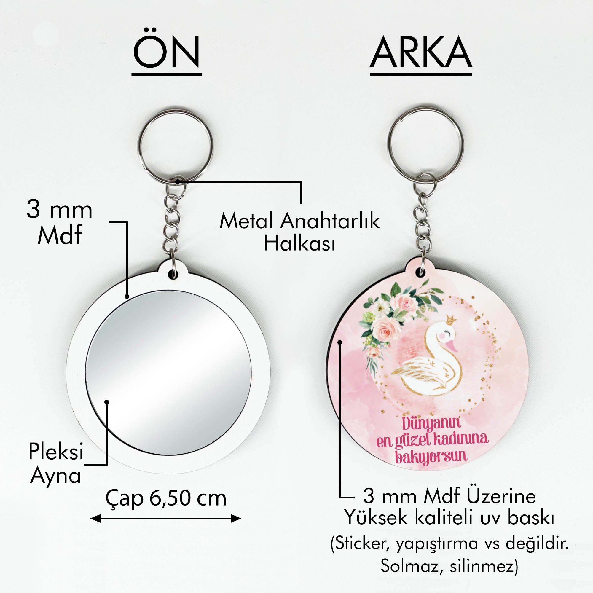 Kuğu Desenli Anahtarlıklı Ayna