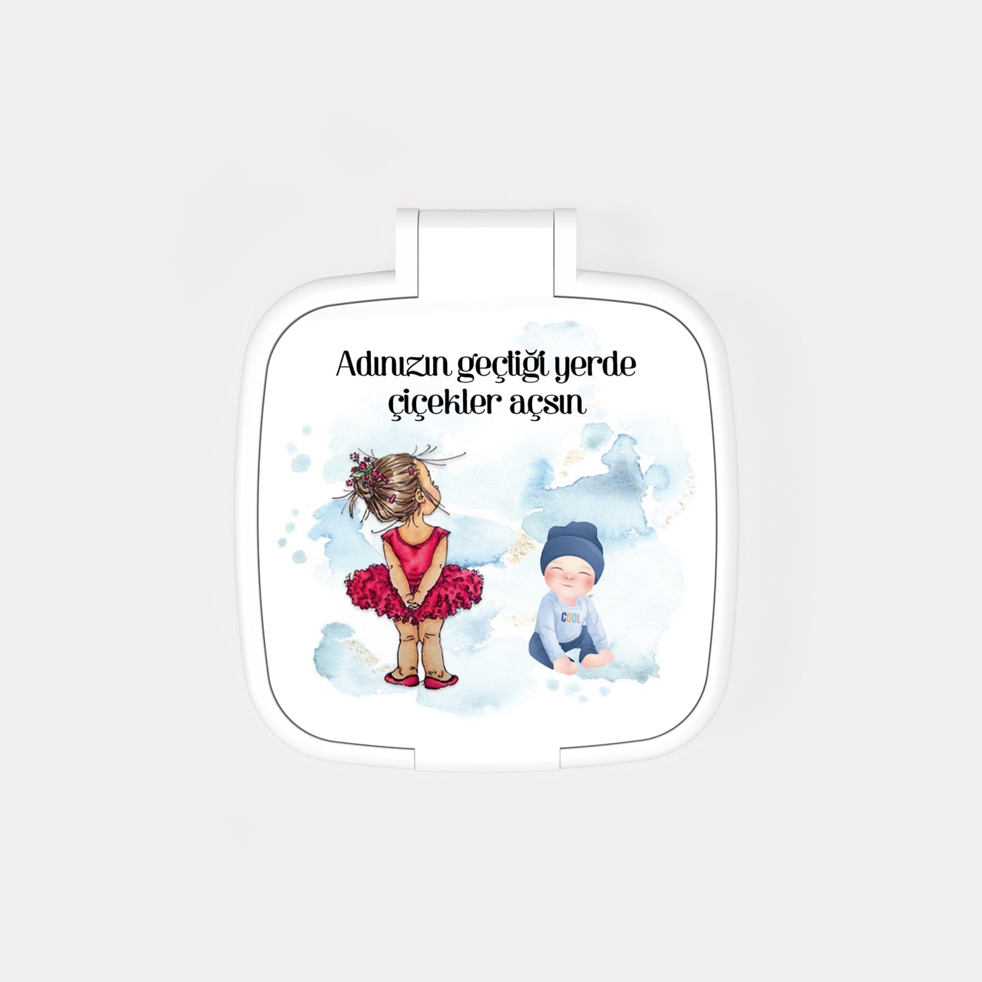 Kız ve Erkek Bebek Temalı Kare Ayna