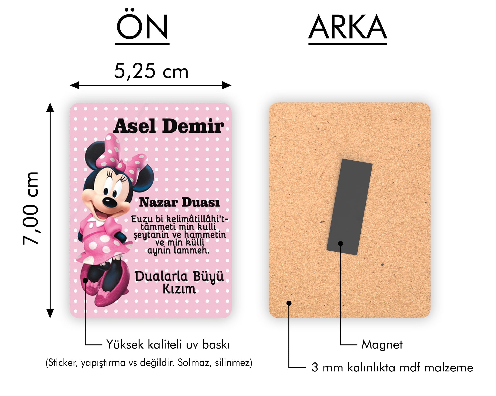 Puantiyeli Minnie Mouse Desenli Ahşap Magnet