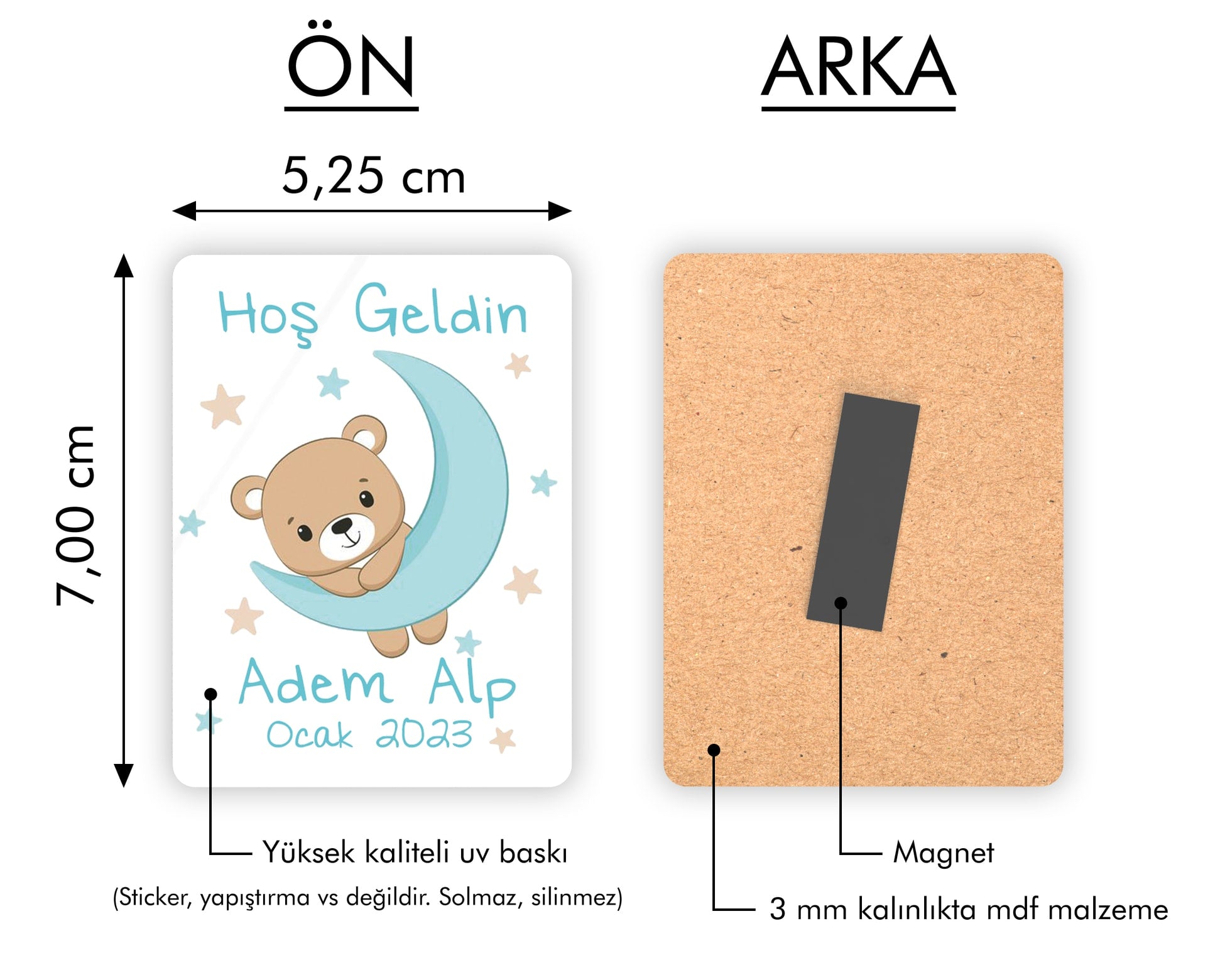 Ayda Asılı Ayıcık Desenli Ahşap Magnet