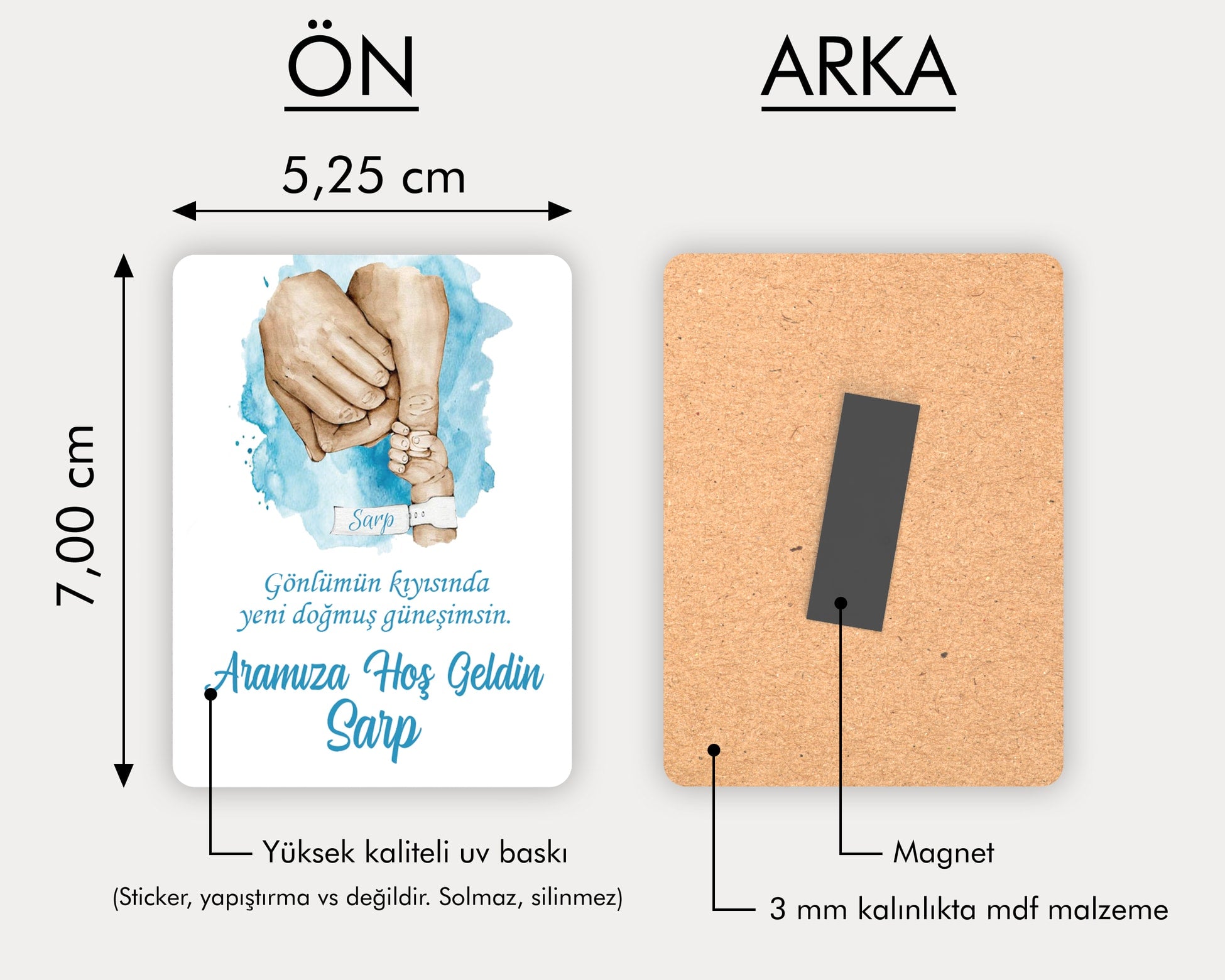 Anne Baba Erkek Bebek Eli Aile Temalı Ahşap Magnet