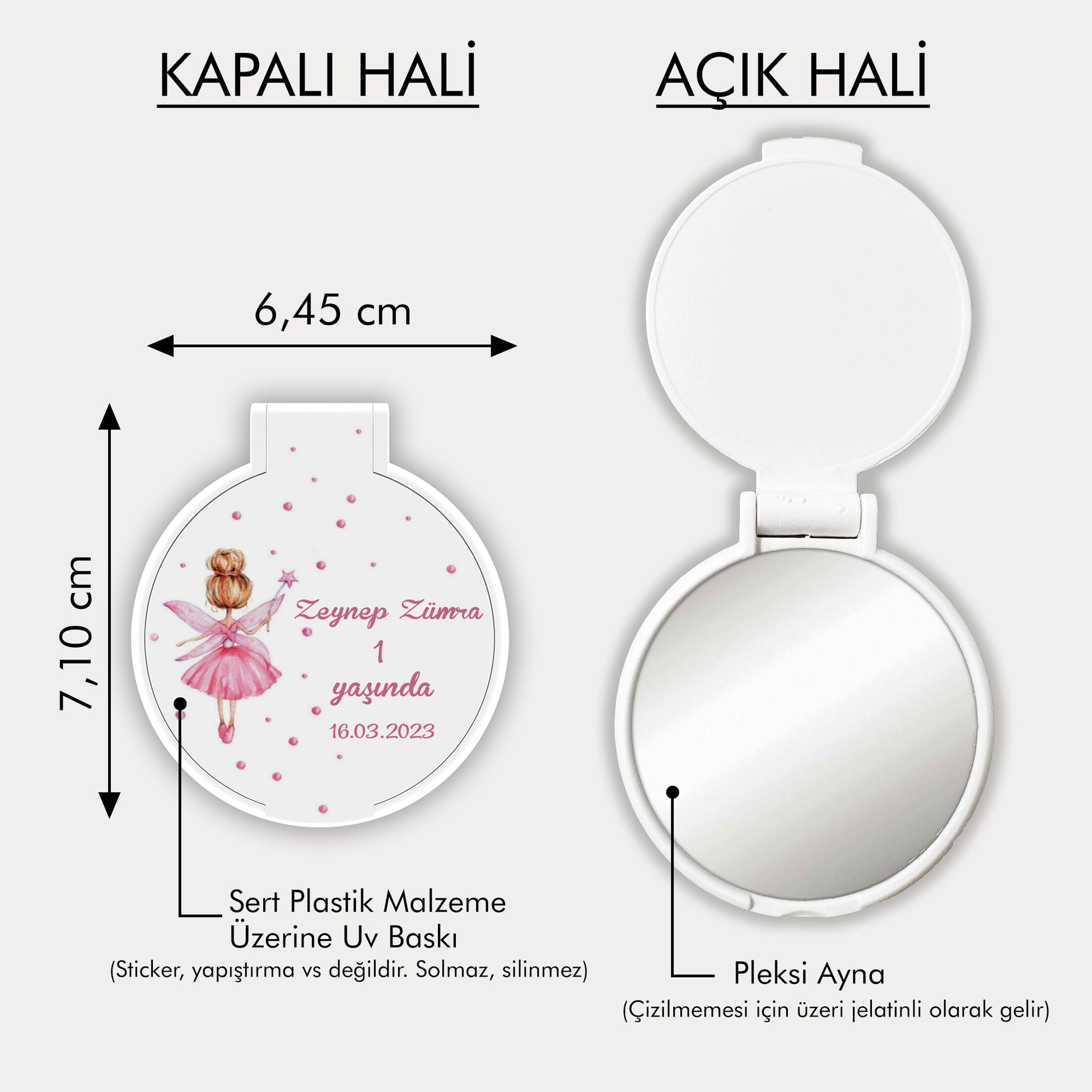 Peri Kızı Desenli Yuvarlak Ayna