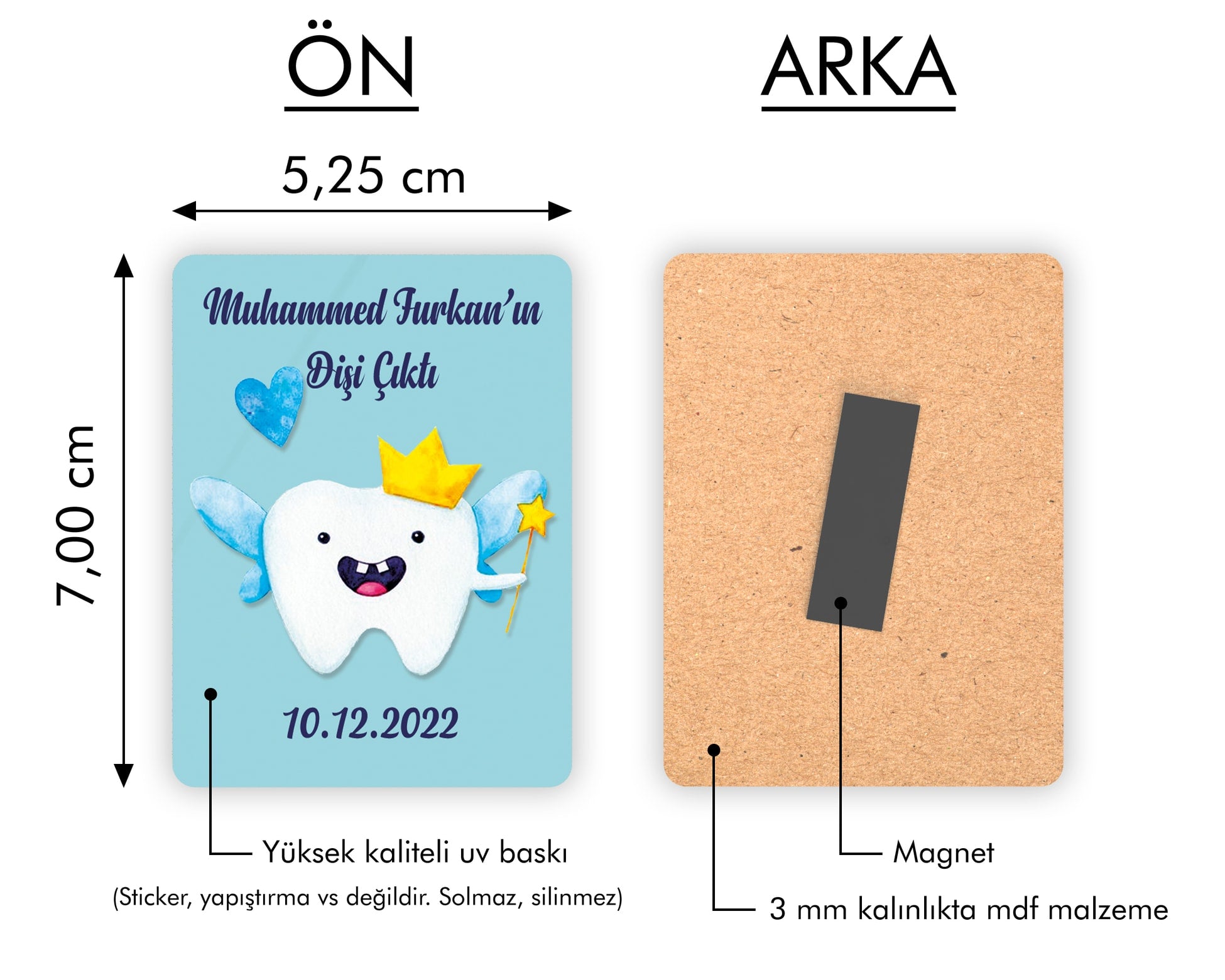 Kral Taçlı Diş Temalı Ahşap Magnet