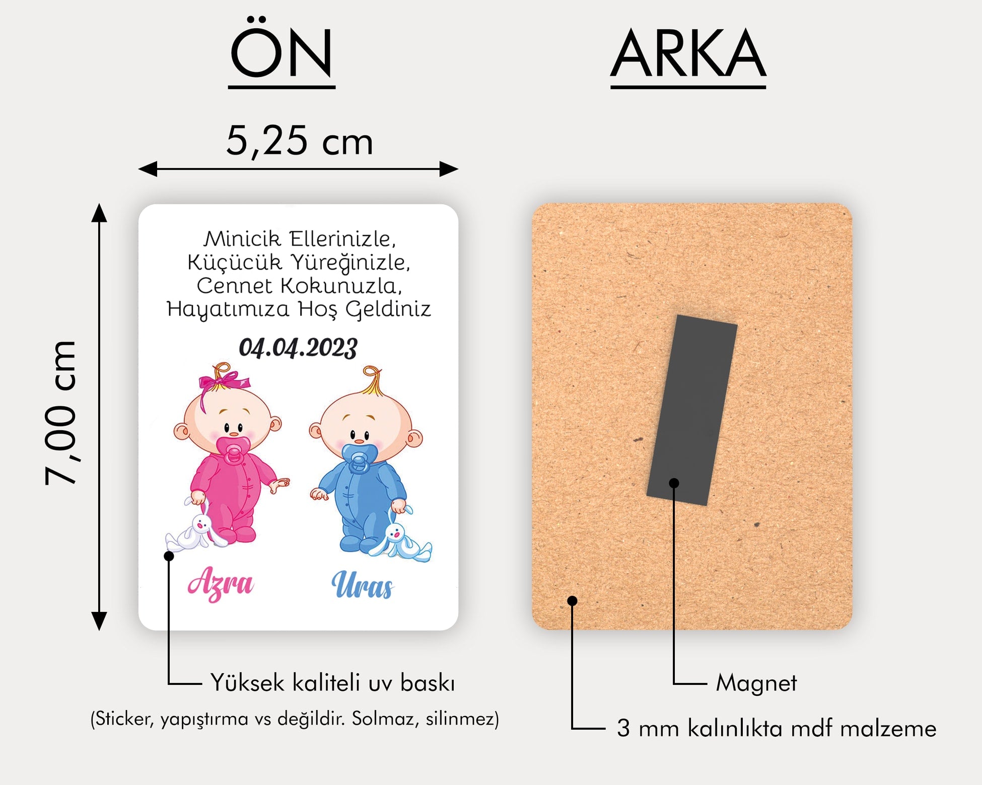 İkiz Bebekler Temalı Ahşap Magnet
