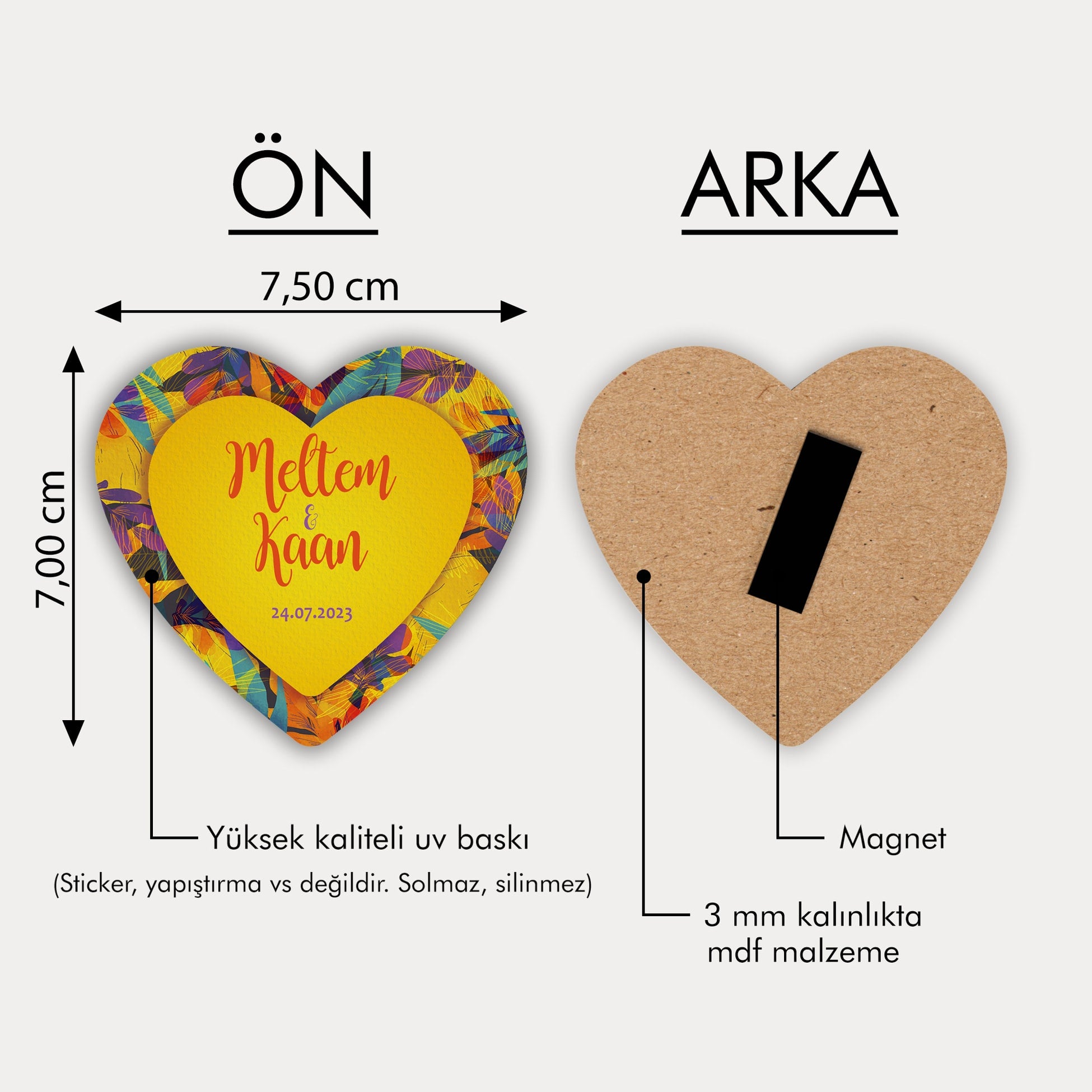 Sarı Arka Planlı Çiçek Desenli Ahşap Magnet