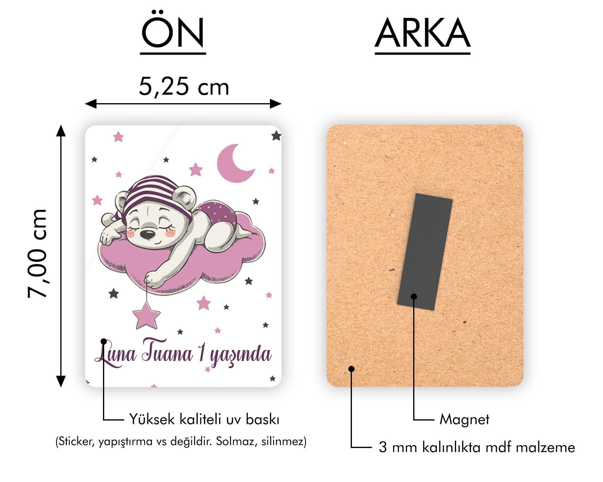 Pembe Ayıcık Desenli Ahşap Magnet