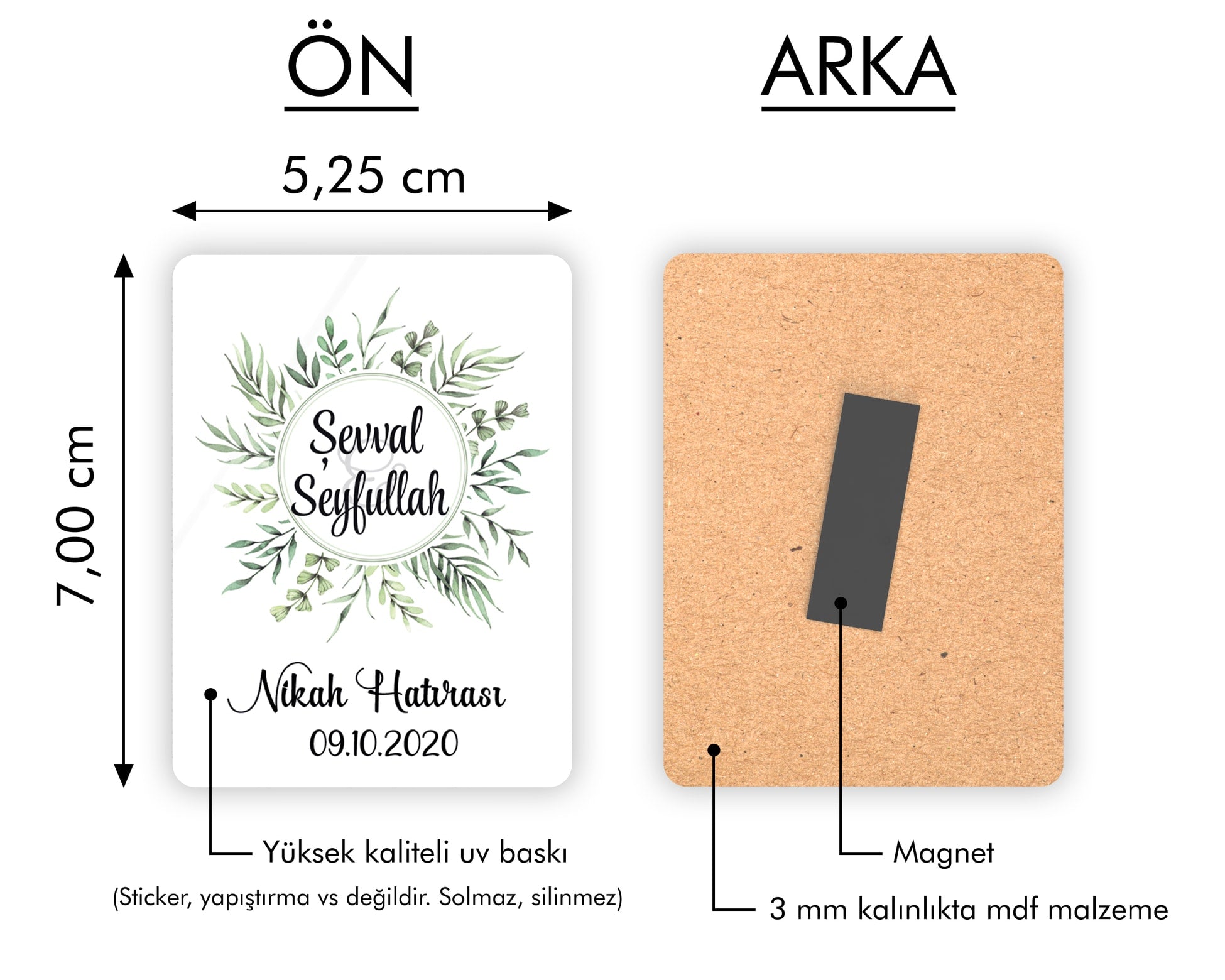 Yeşil Çiçek Desenli Ahşap Magnet