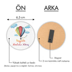 Uçan Balon Desenli Yuvarlak Ahşap Magnet