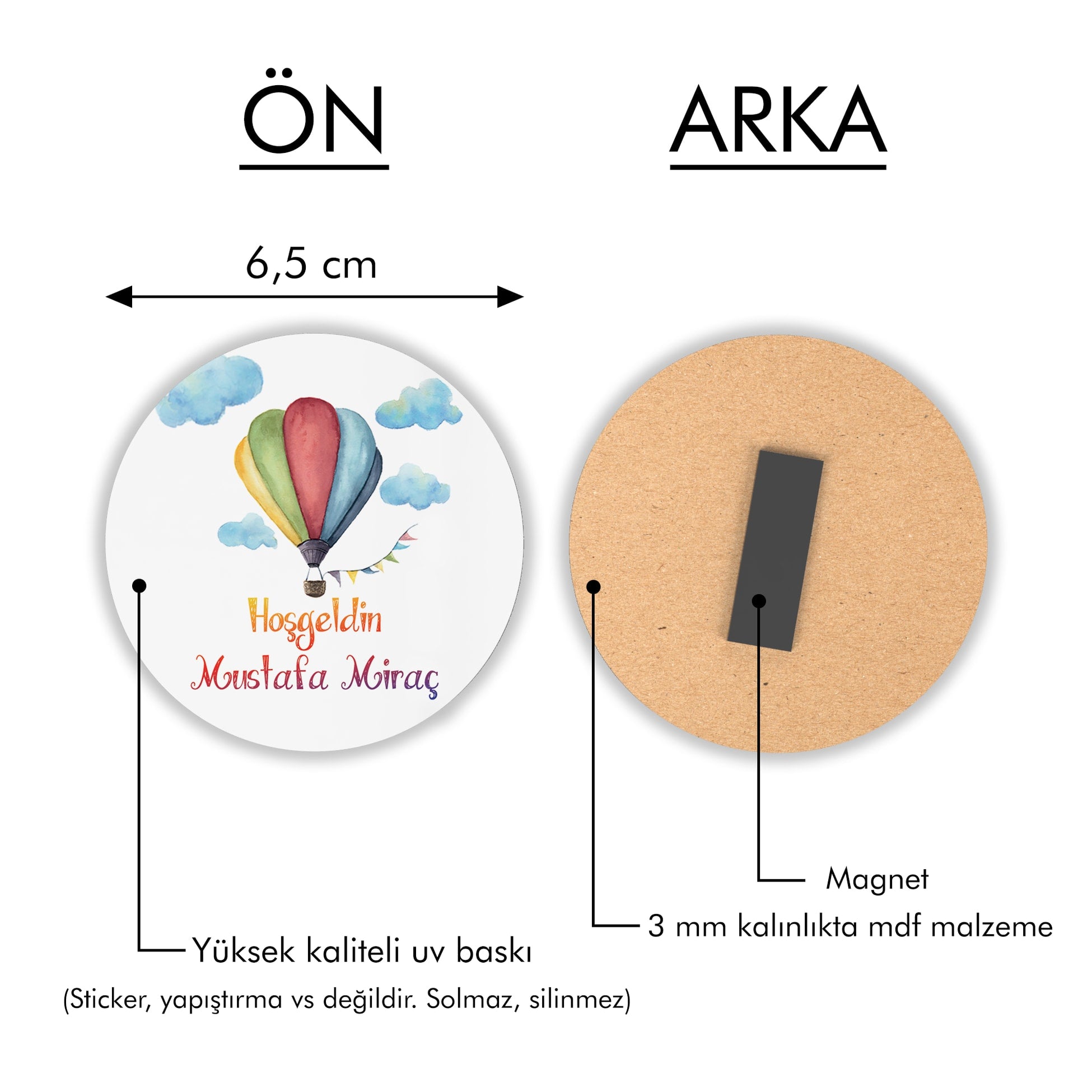 Uçan Balon Desenli Yuvarlak Ahşap Magnet