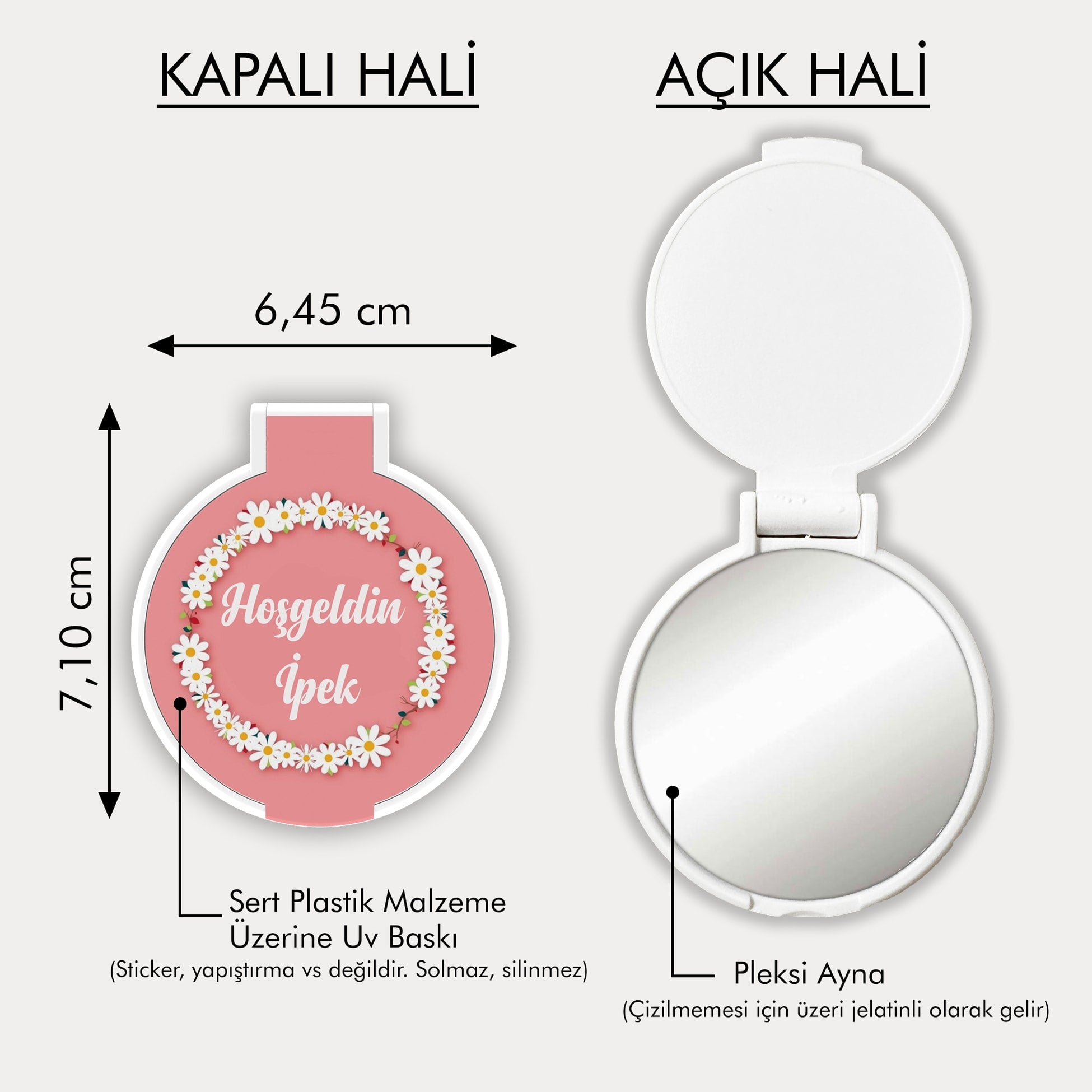 Papatya Çelenk Desenli Yuvarlak Ayna