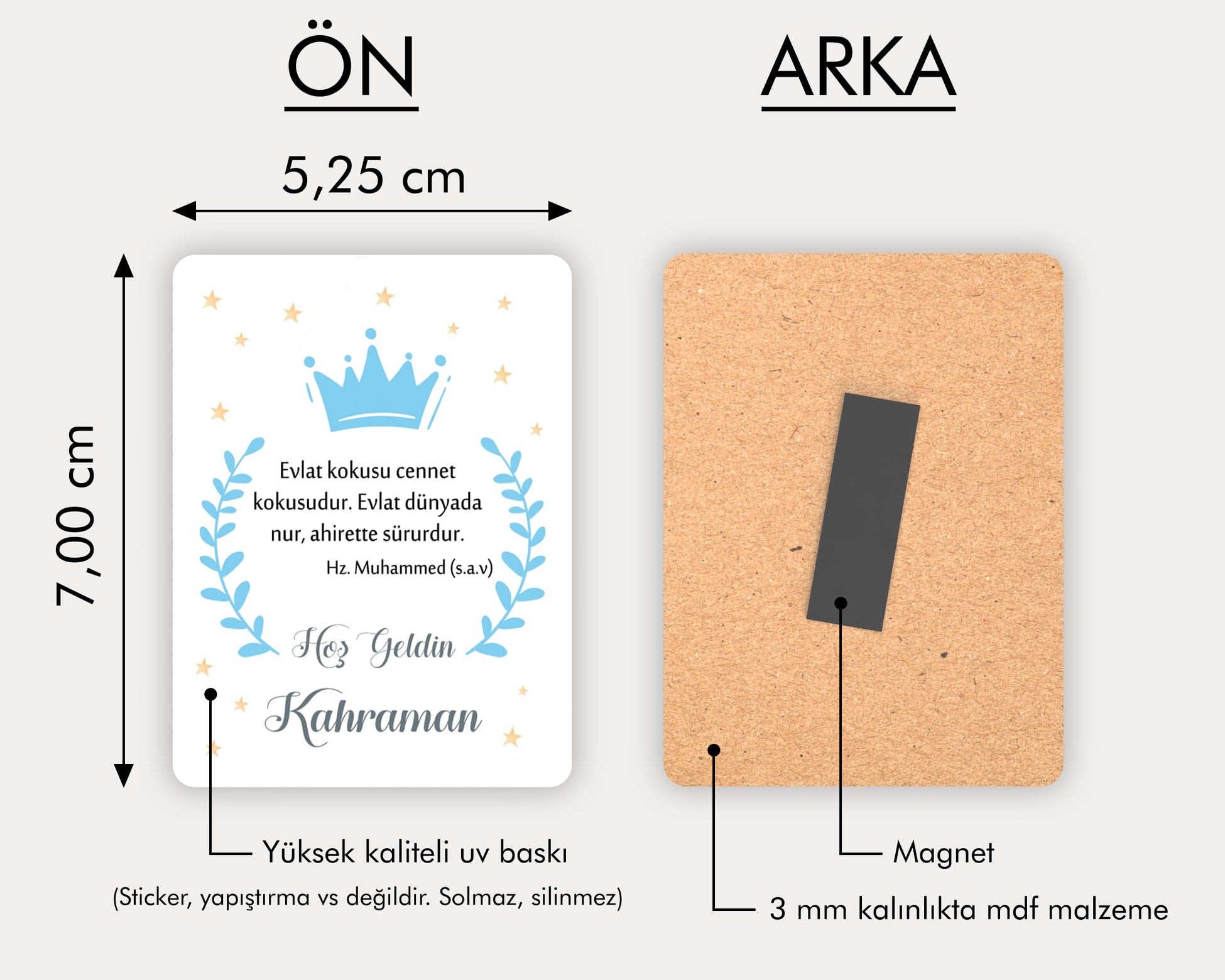 Mavi Taç Desenli Ahşap Magnet