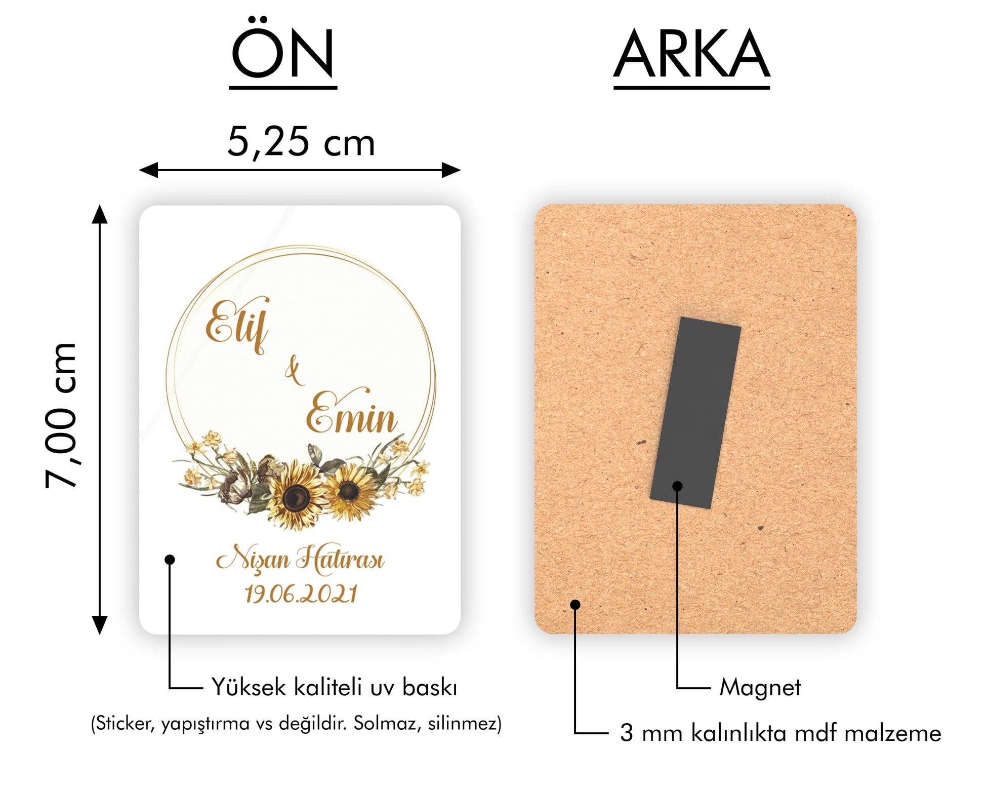 Ayçiçeği Desenli Ahşap Magnet