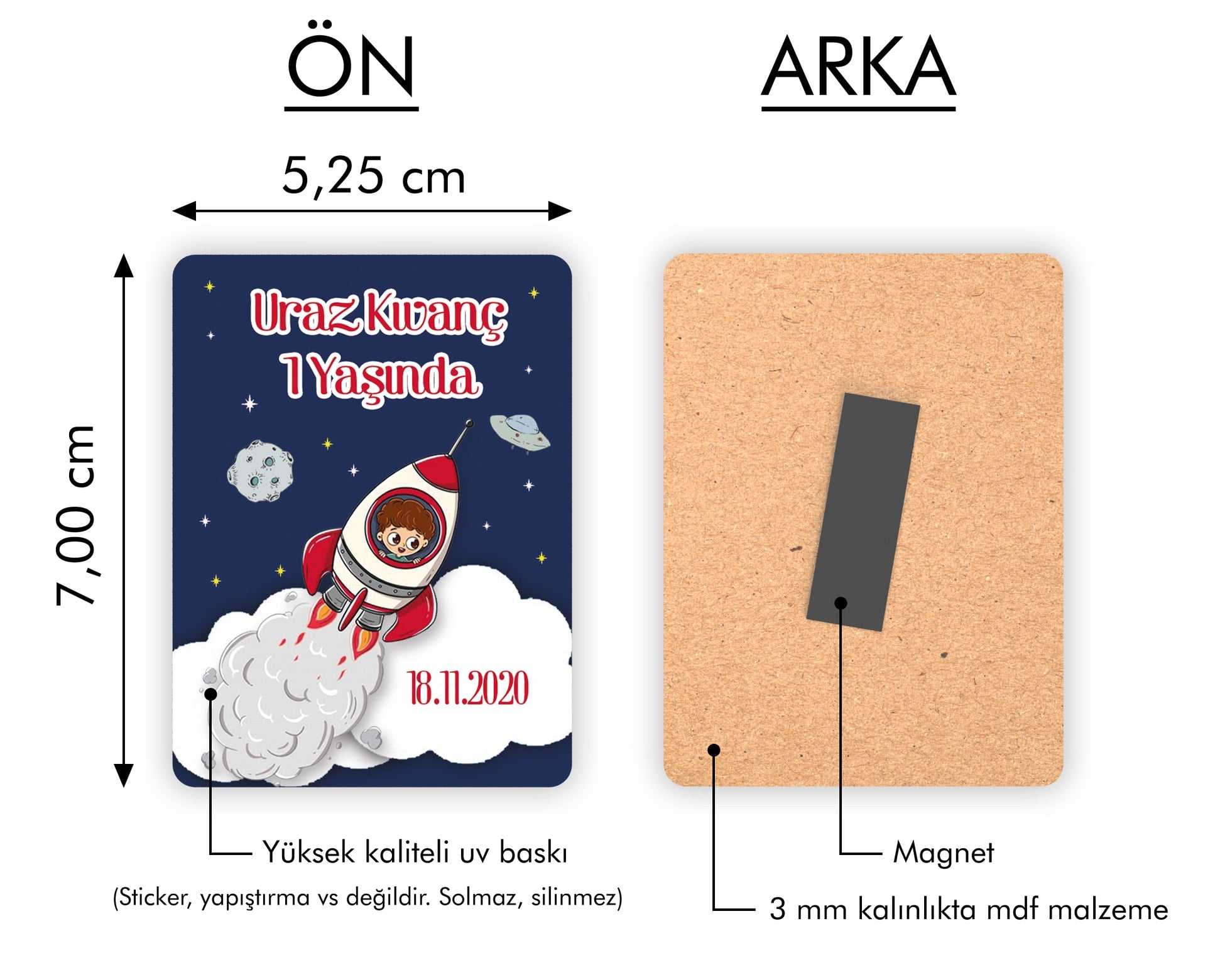 Uzay Temalı Ahşap Magnet