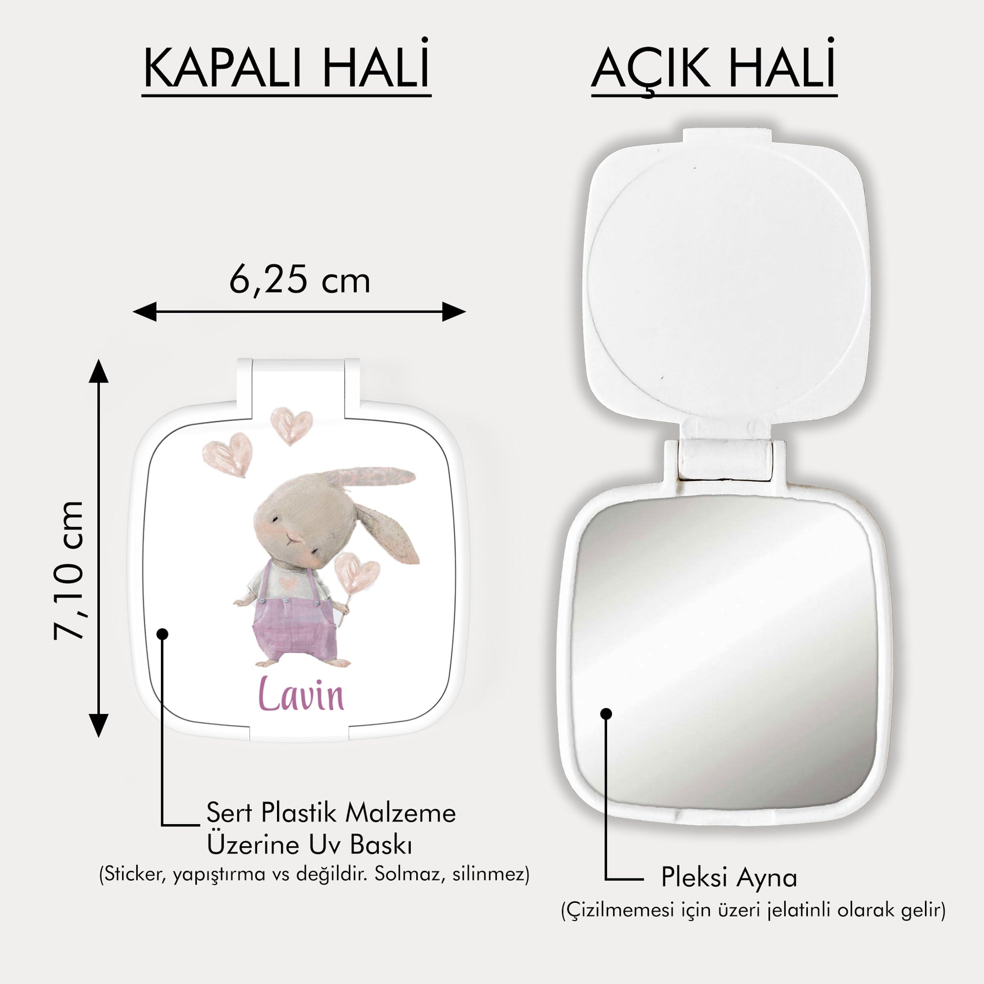 Tavşan Desenli Kare Ayna