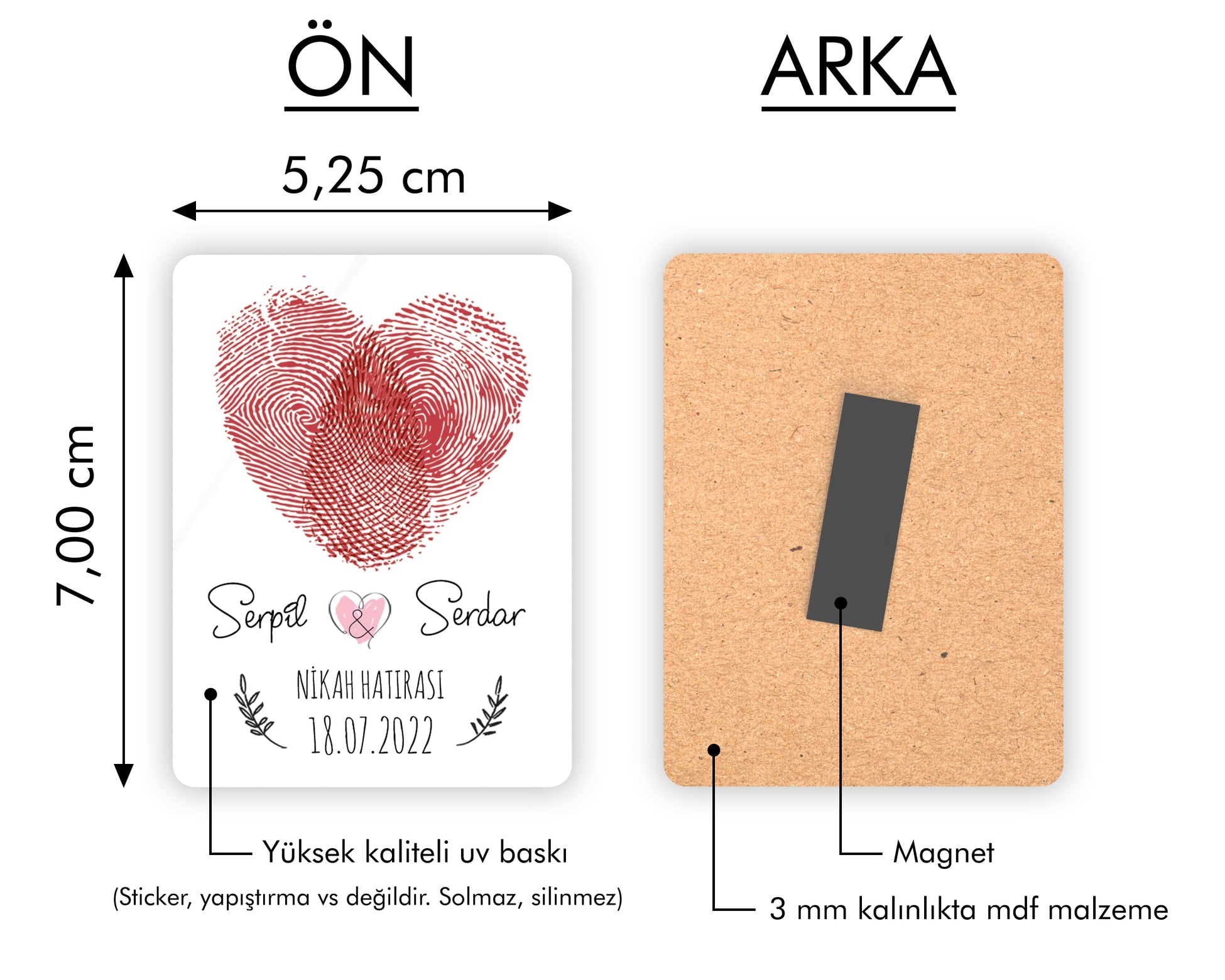 Kırmızı Kalp Parmak İzli Ahşap Magnet