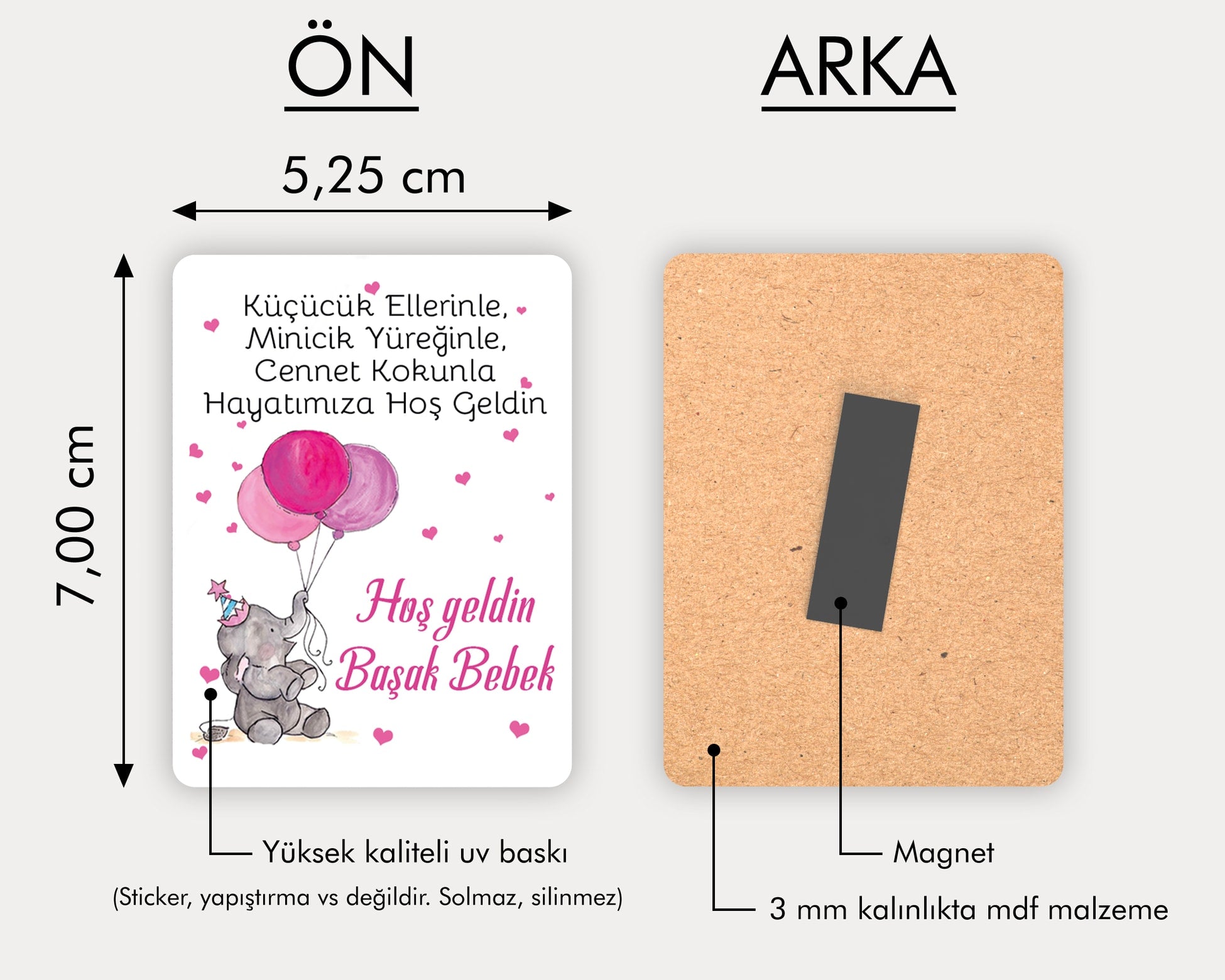 Pembe Balon Tutan Fil Desenli Ahşap Magnet