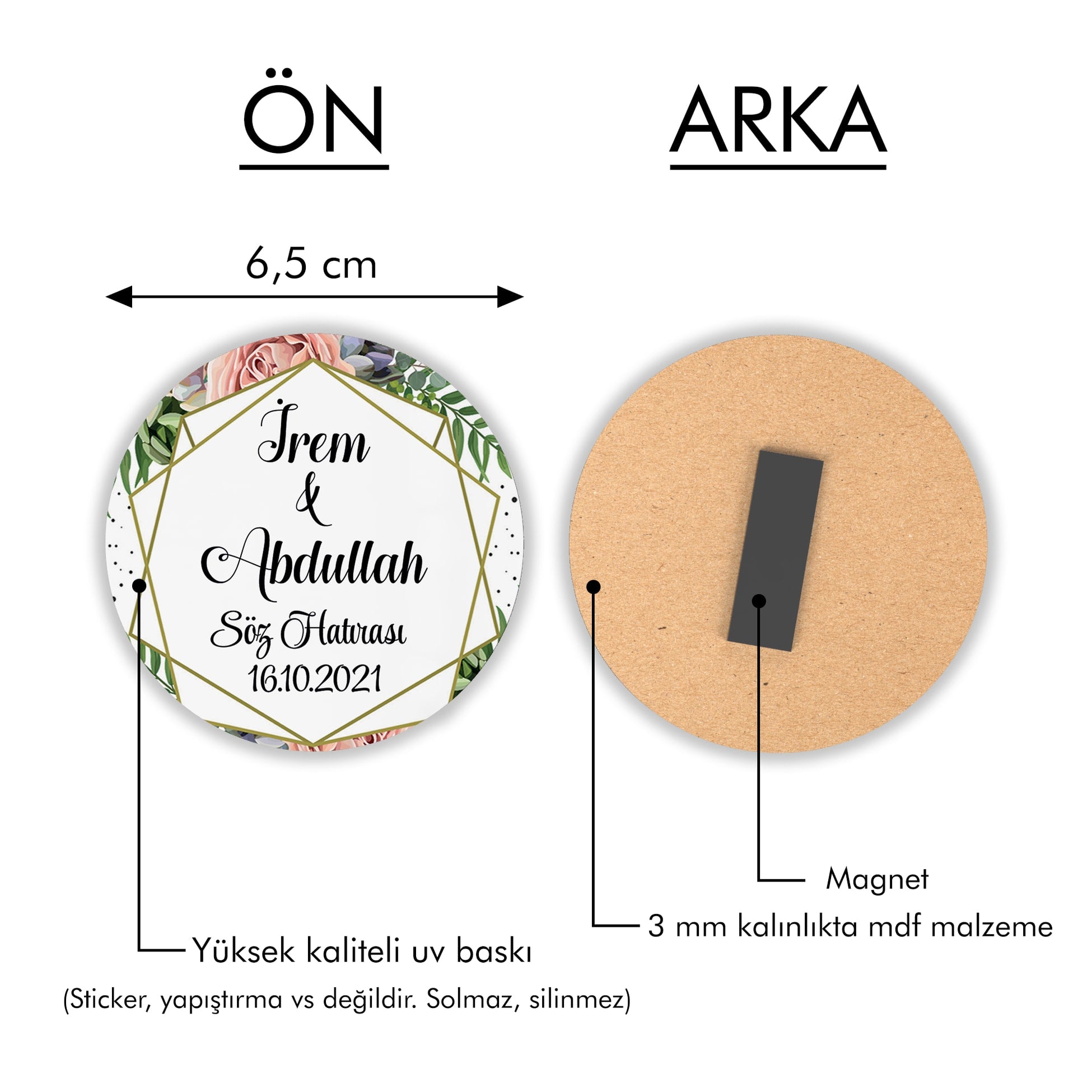 Tropical Çiçek Desenli Yuvarlak Ahşap Magnet
