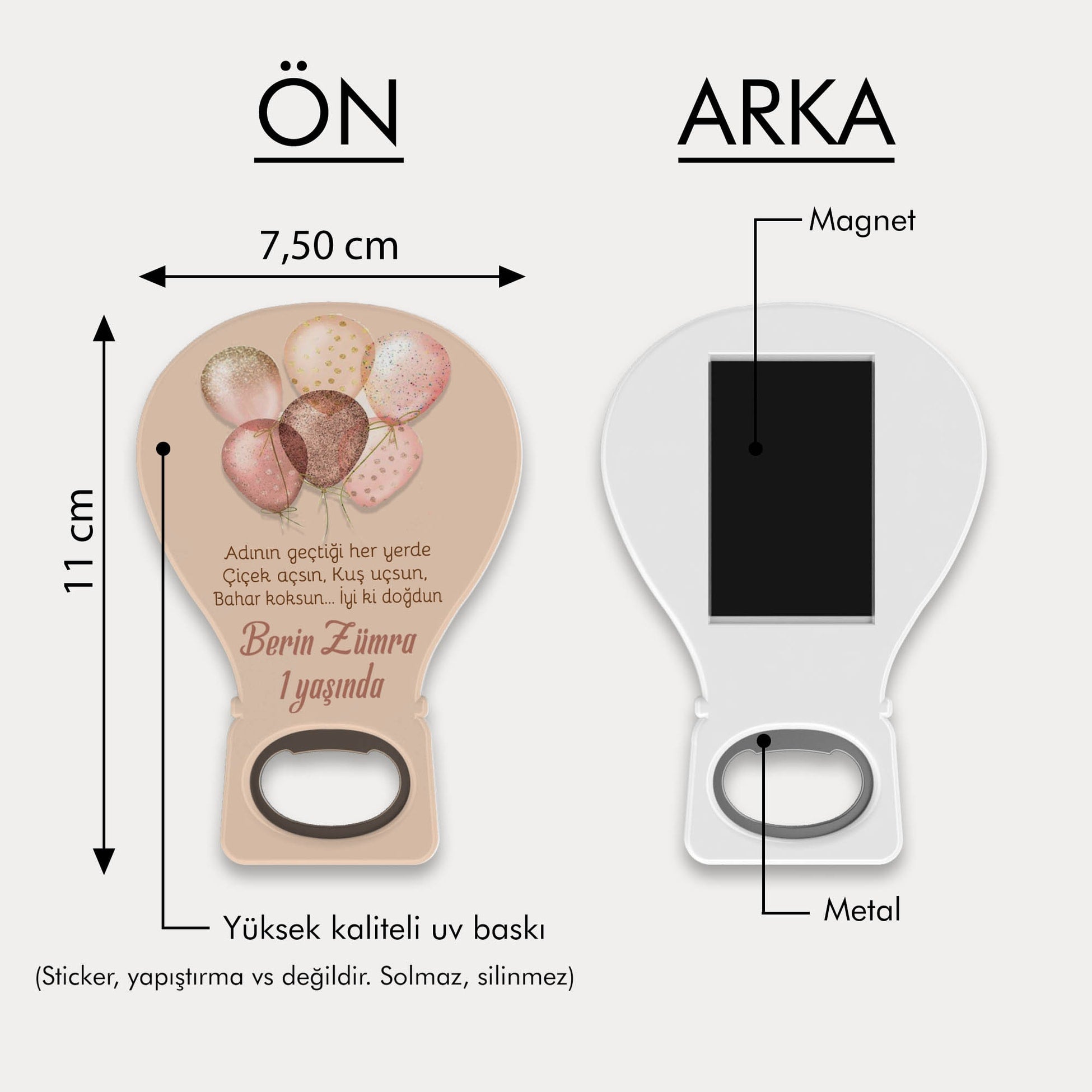 Pembe Balon Desenli Balon Açacak Magnet