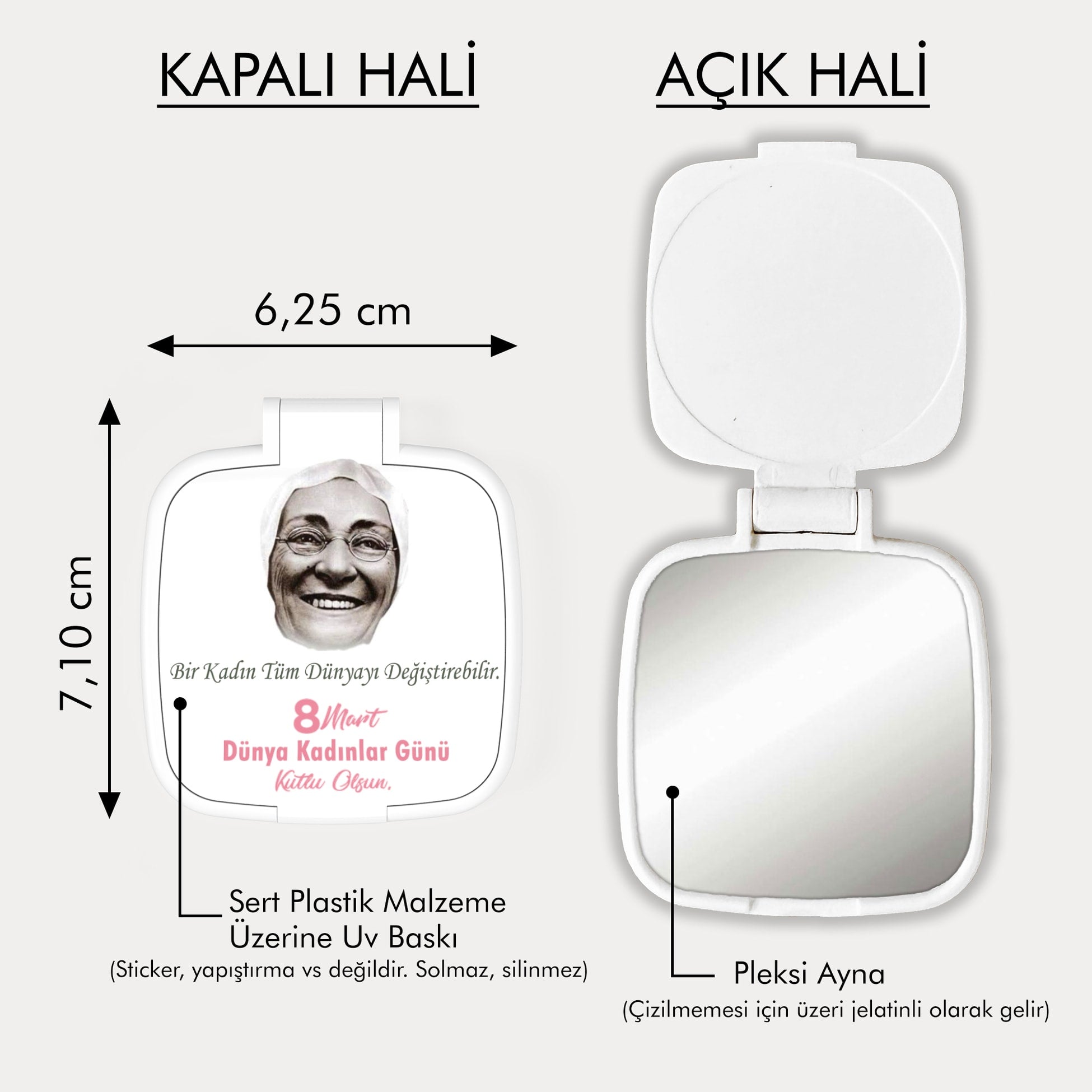 8 Mart Zübeyde Hanım Temalı Kare Ayna