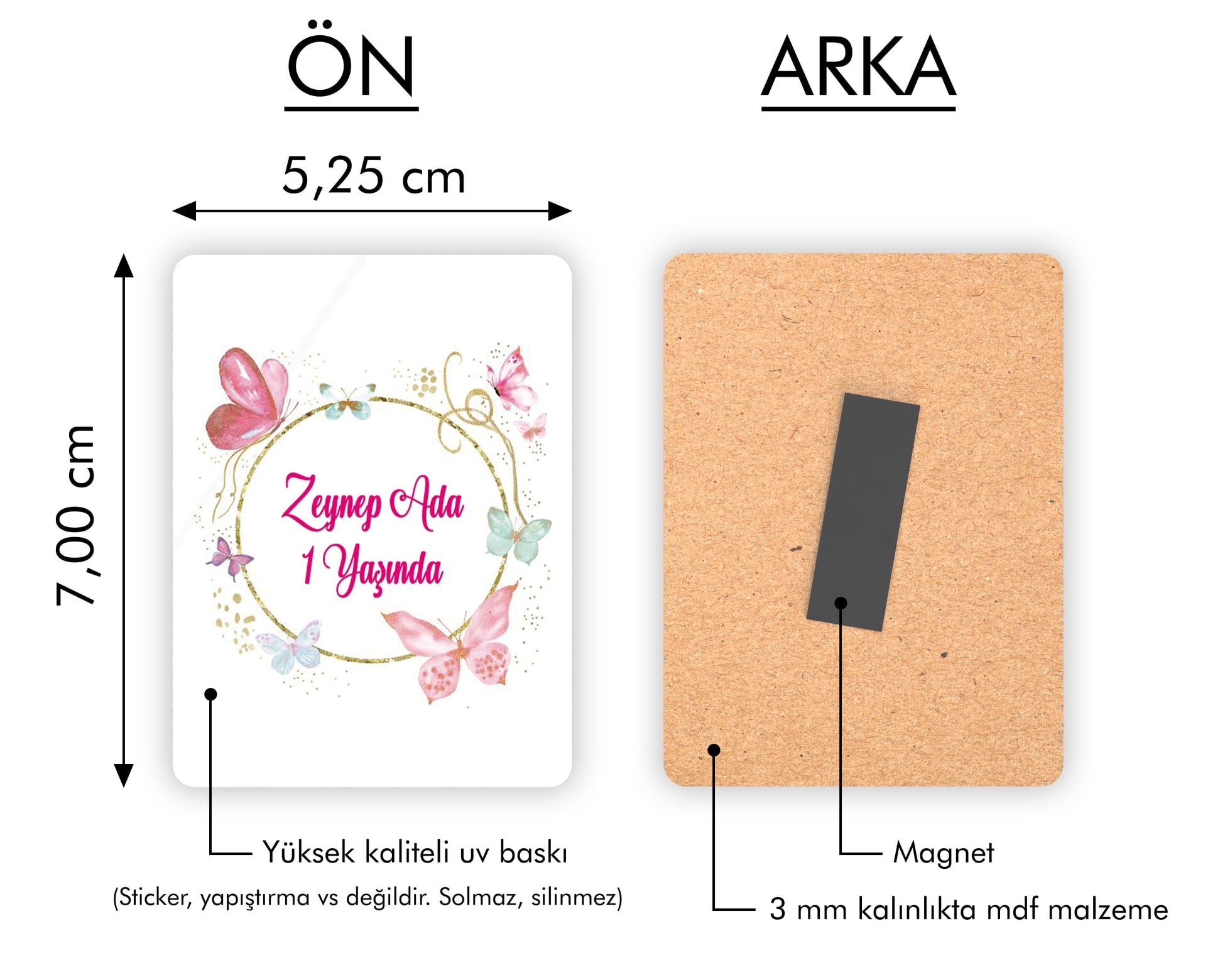 Kelebek Desenli Ahşap Magnet