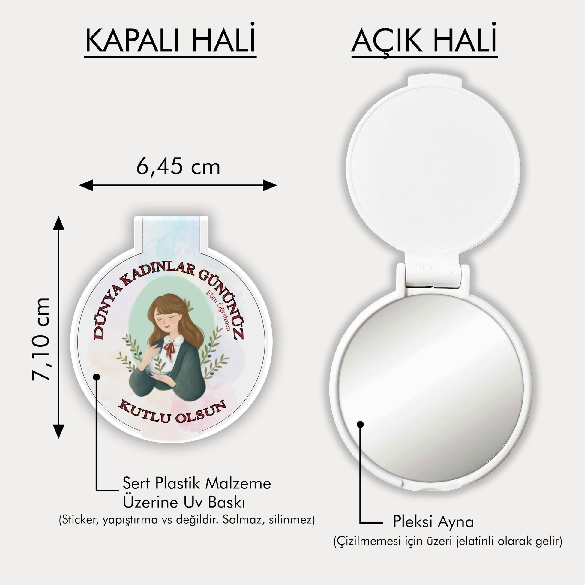 8 Mart Temalı Yuvarlak Ayna