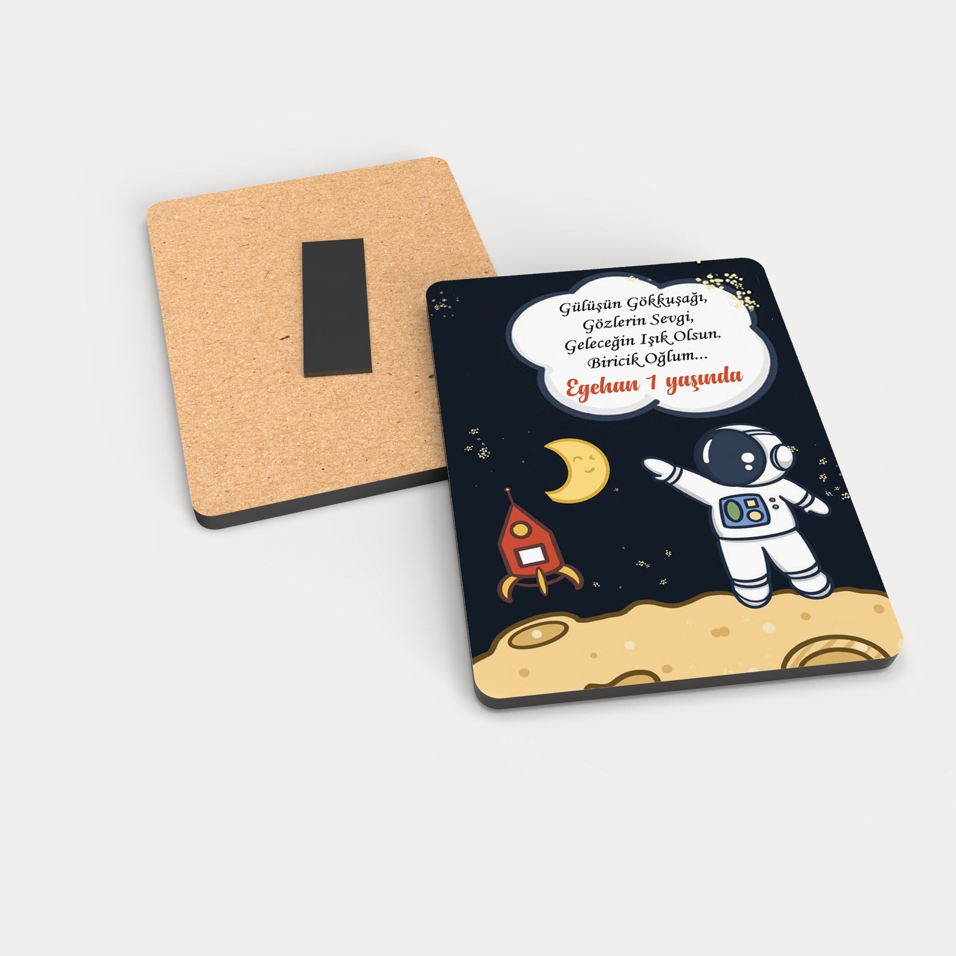 Uzay Temalı Ahşap Magnet