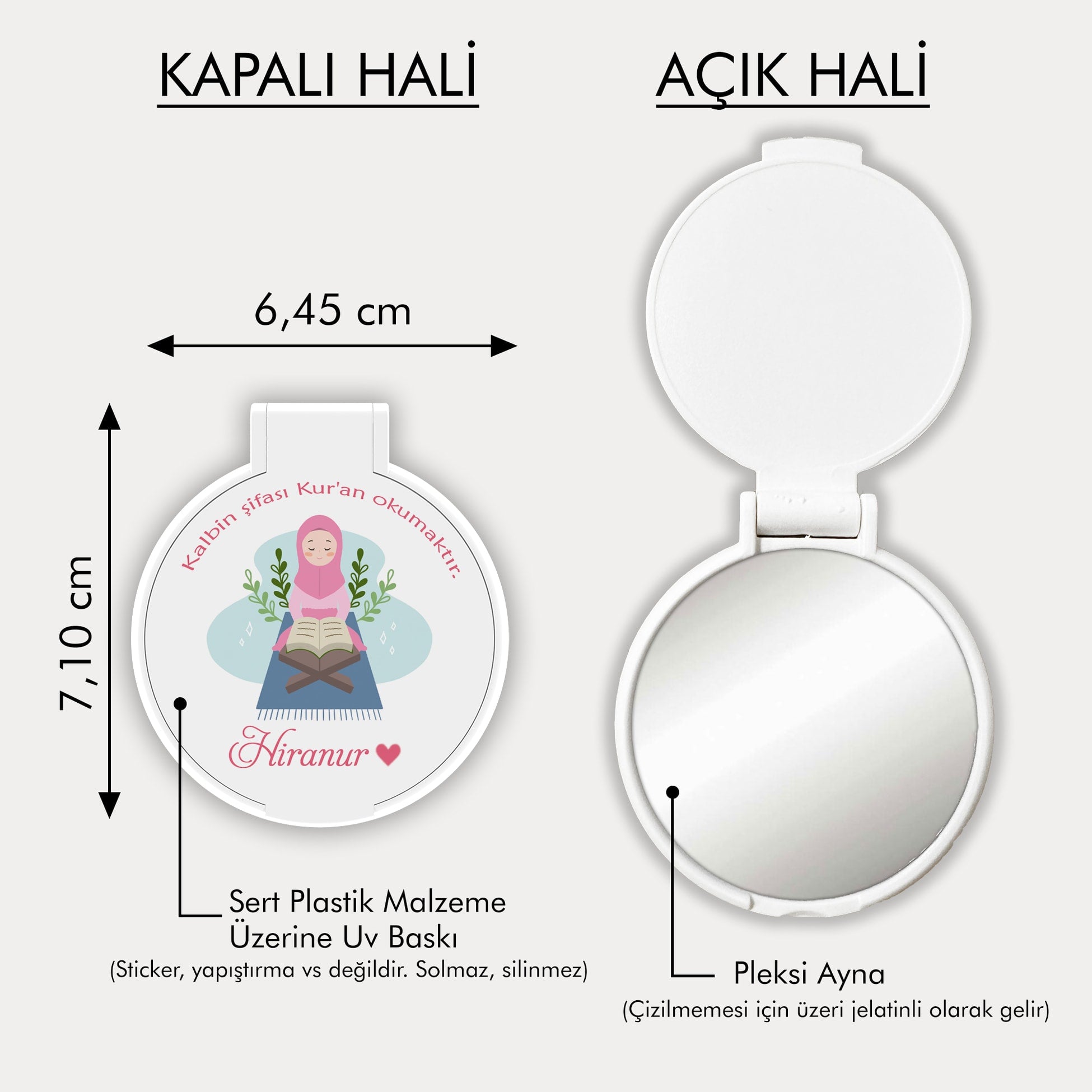 Kuran Okuyan Kız Temalı Yuvarlak Ayna