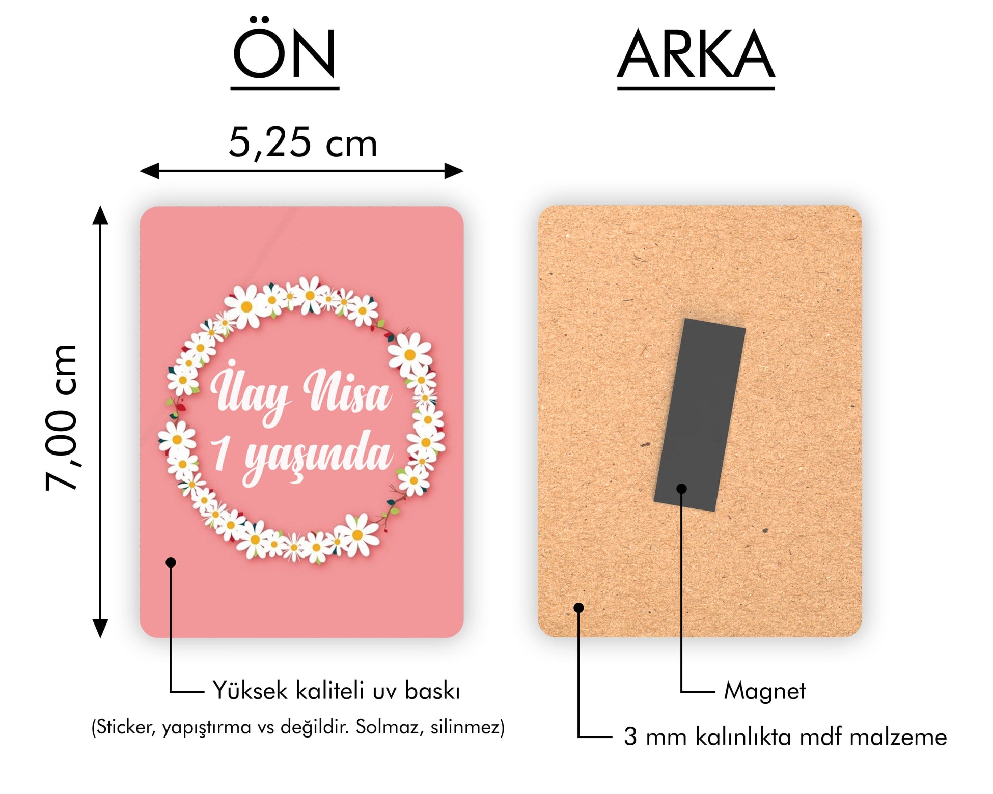 Papatya Çelenk Desenli Ahşap Magnet