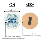 Yeşil Çelenkli Yuvarlak Ahşap Magnet