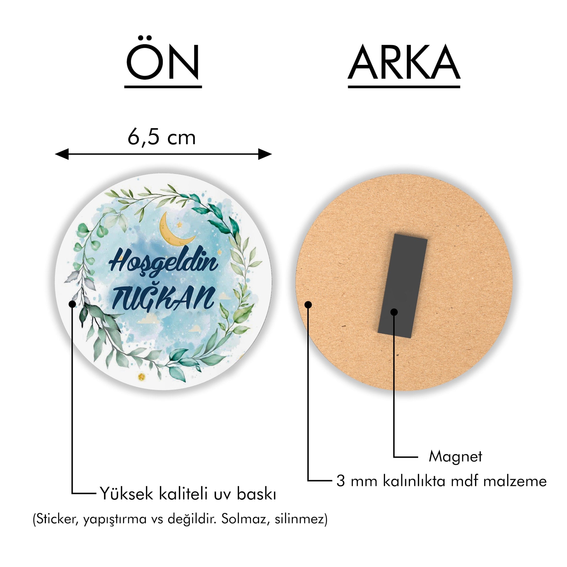 Yeşil Çelenkli Yuvarlak Ahşap Magnet