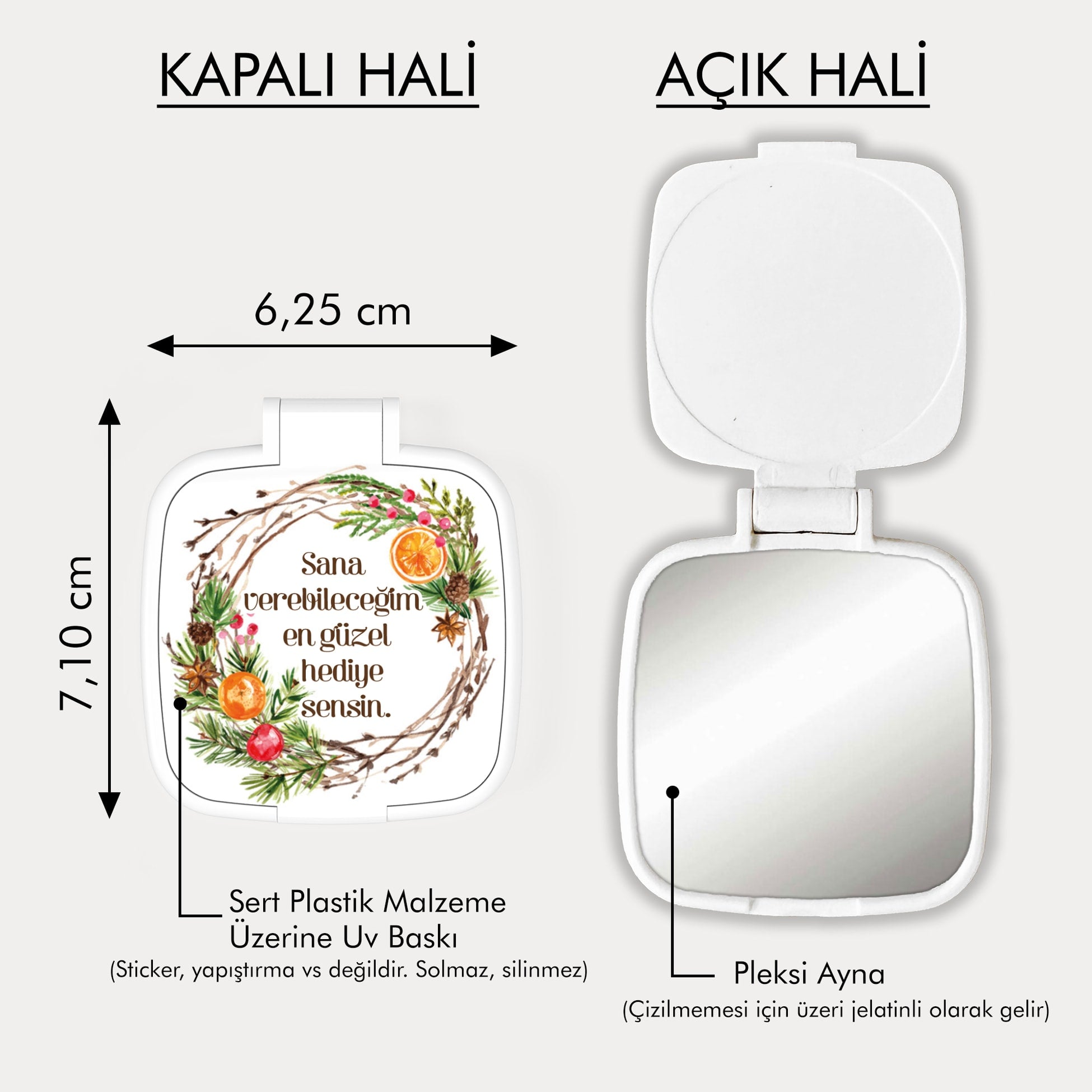 Portakallı Çelenkli Kare Ayna