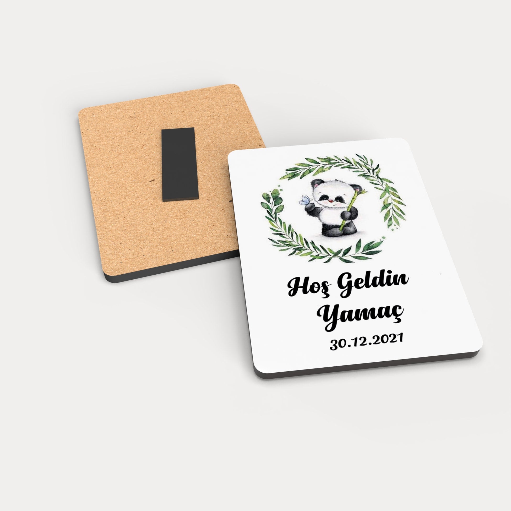 Panda Desenli Ahşap Magnet