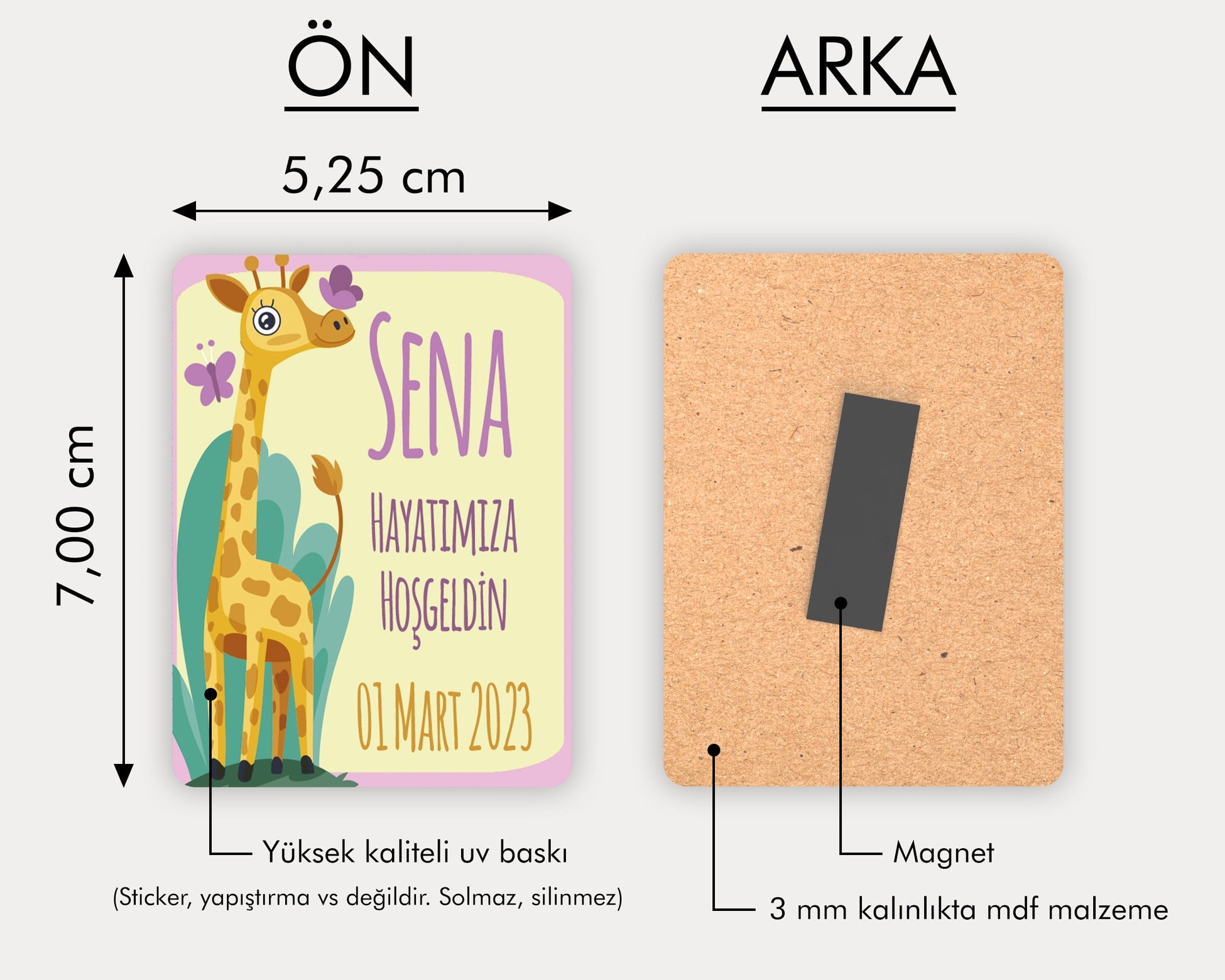 Zürafa Desenli Ahşap Magnet