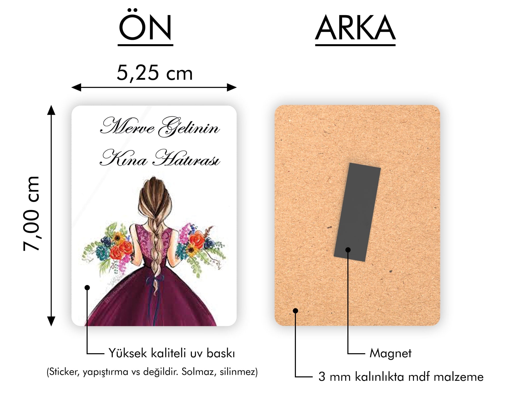 Mor Elbiseli Kına Kızı Desenli Ahşap Magnet