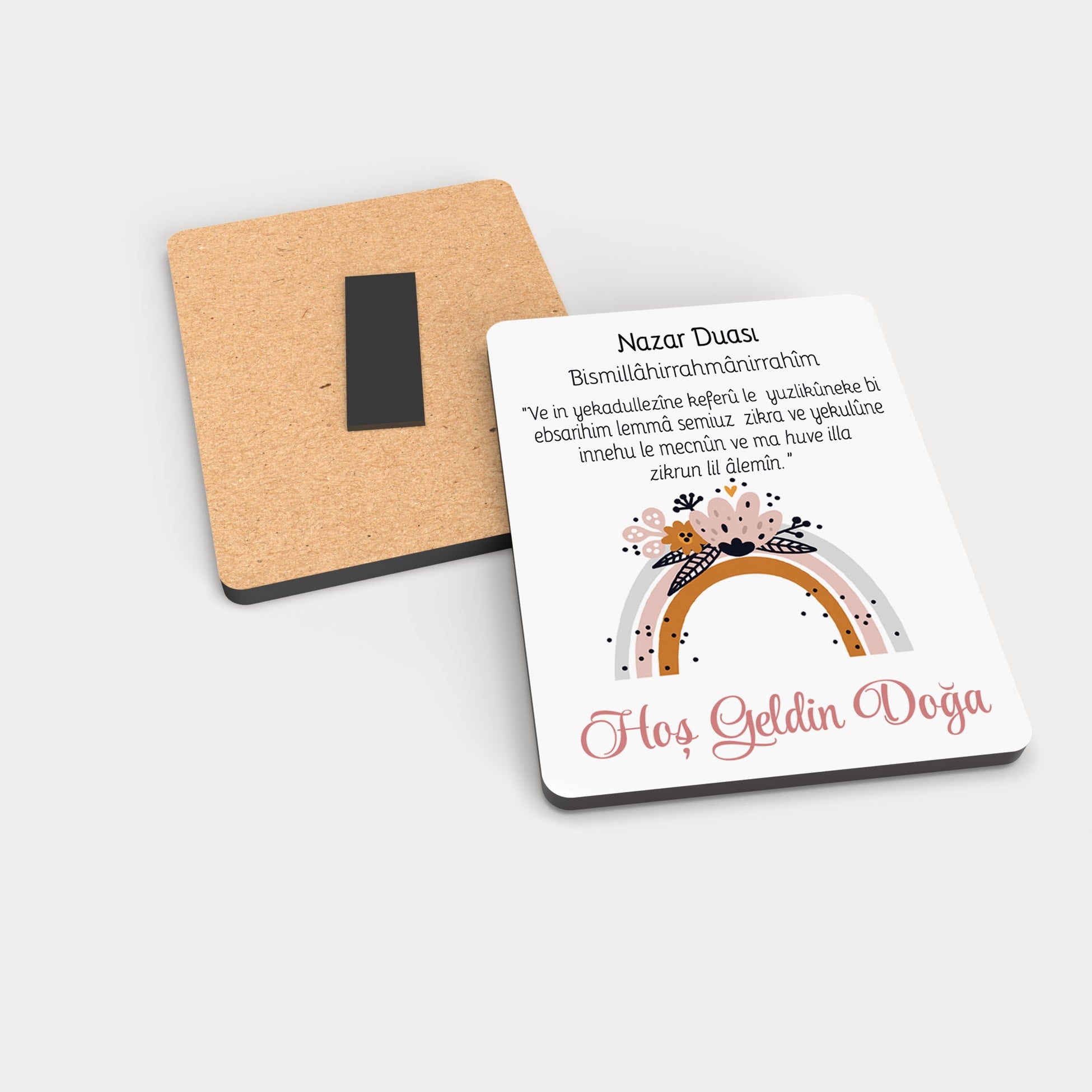 Çiçek Ve Gökkuşağı Desenli Ahşap Magnet