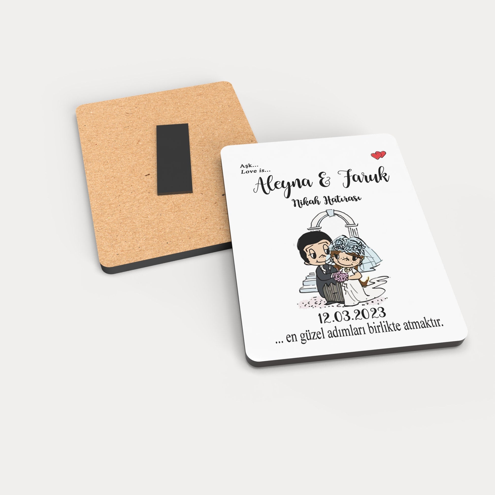 Şıpsevdi Gelin Damat Desenli Ahşap Magnet