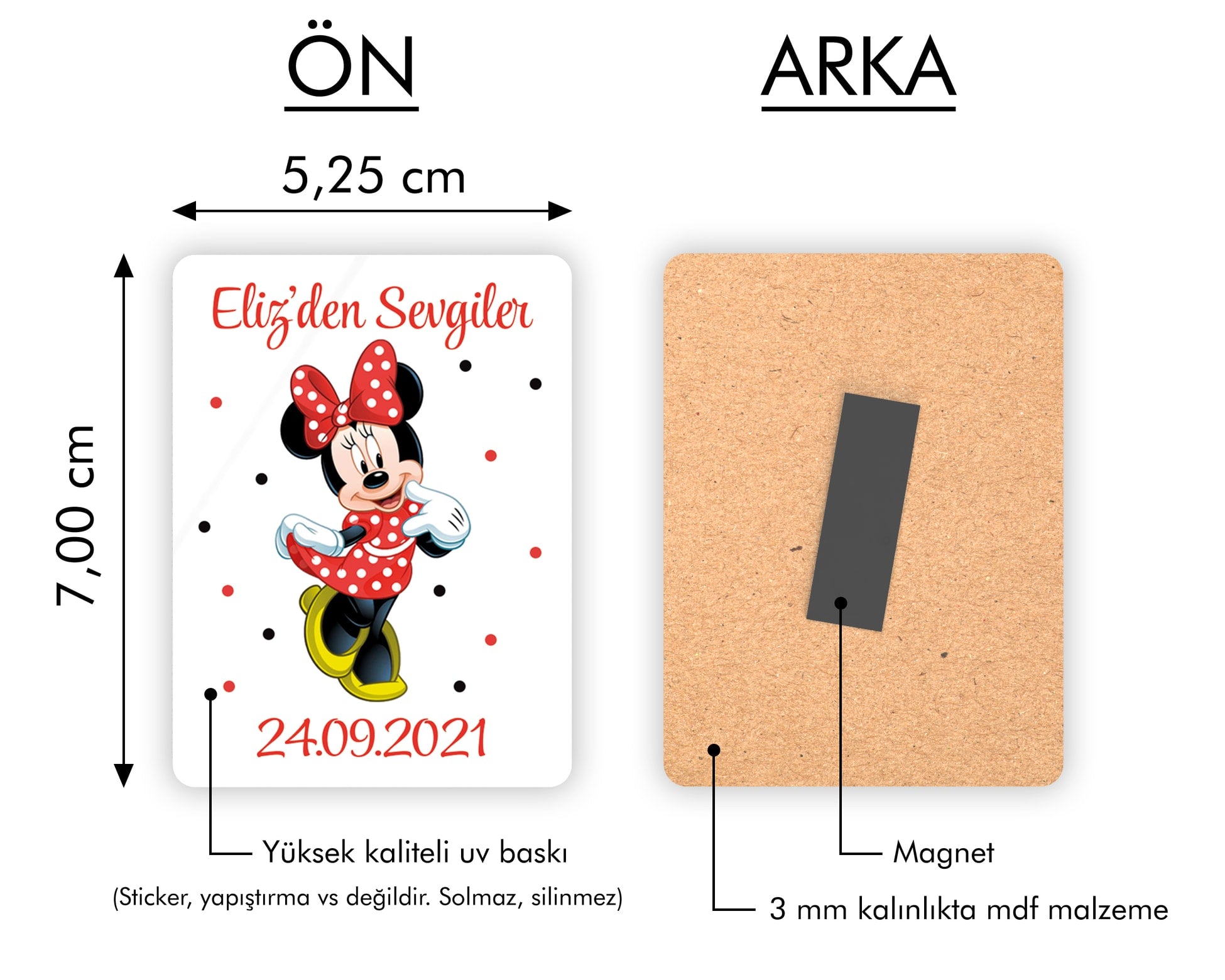 Minnie Mouse Desenli Ahşap Magnet