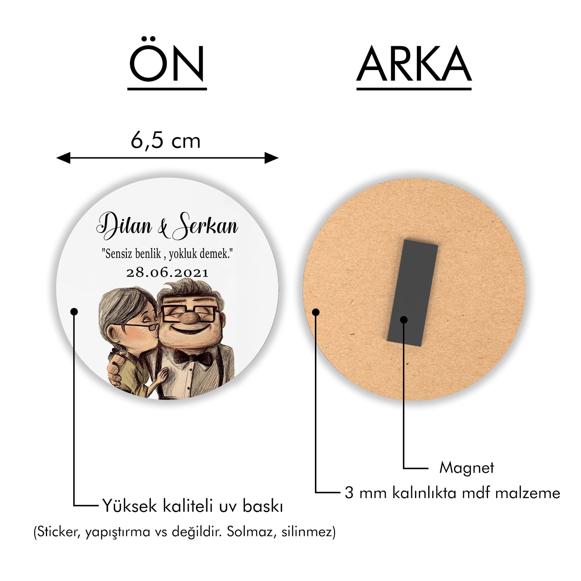 Up Temalı Yuvarlak Ahşap Magnet